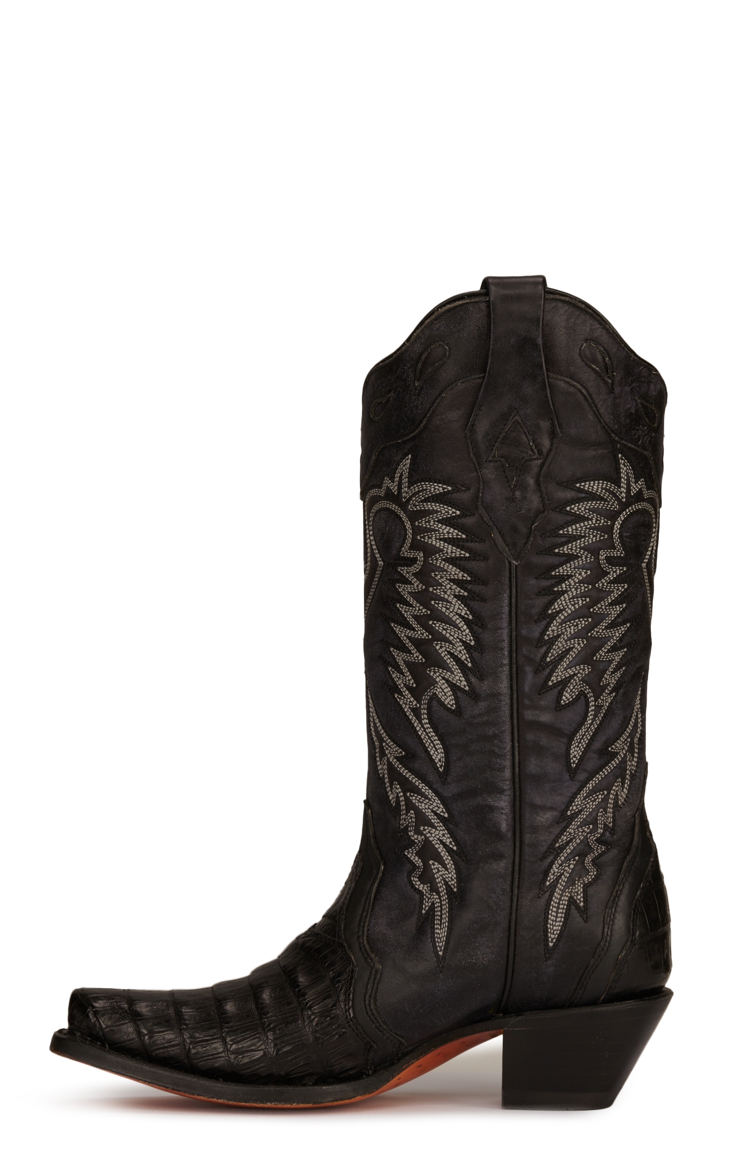 Corral Women's Black Caiman Snip Toe Exotic Cowboy Boots - Image 1