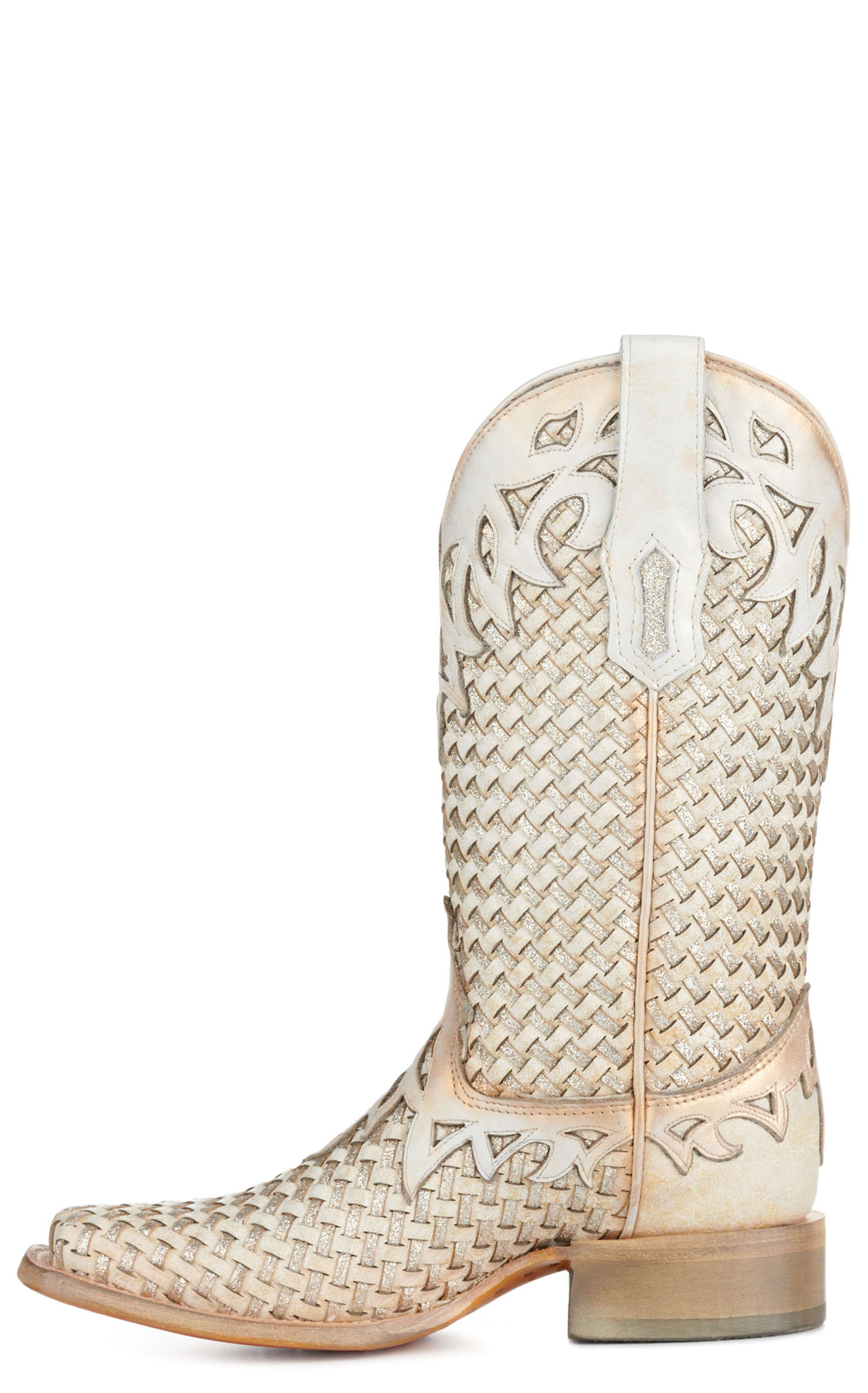 Corral Women's Natural White and Glitter Woven Wide Square Toe Cowboy Boots - Image 1
