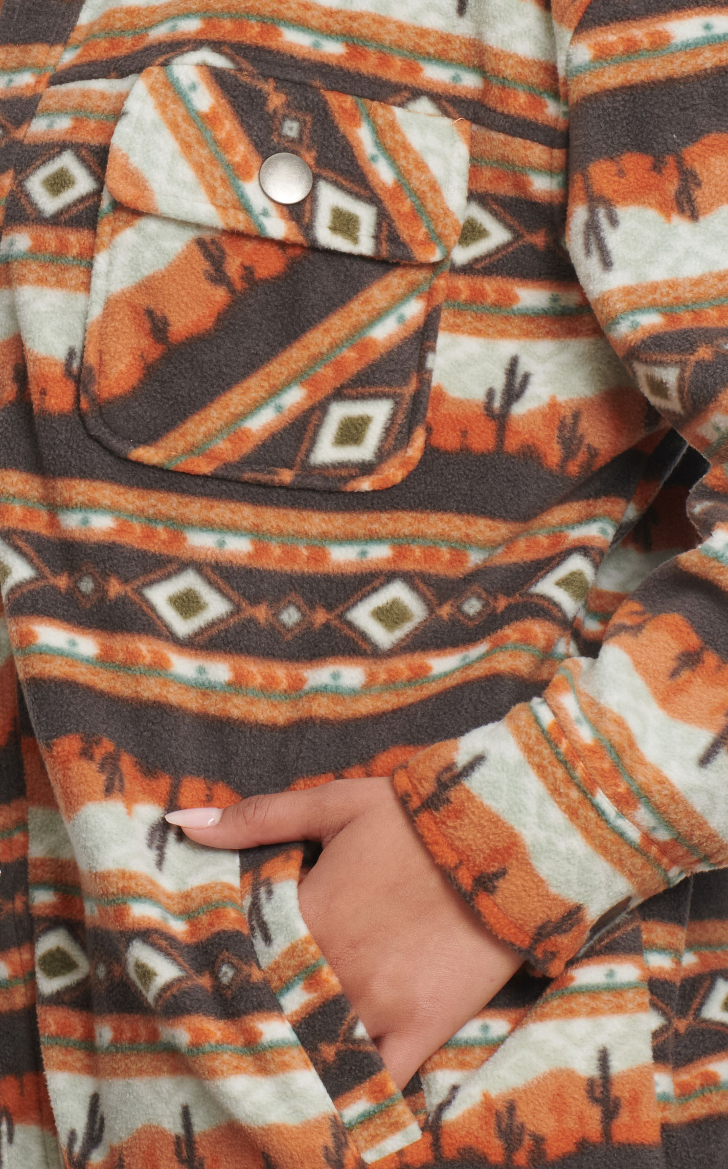 Rock & Roll Denim Women's Chocolate & Tangerine Desert Print Fleece Jacket - Image 1