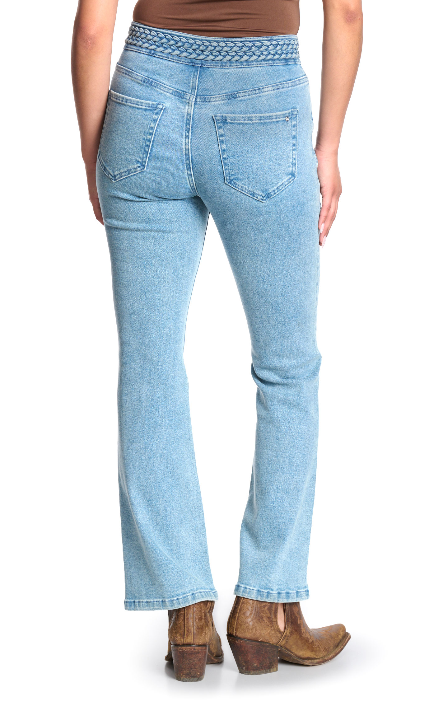 Mica Women's Light Wash Braided Waist Boot Cut Leg Jeans - Image 1