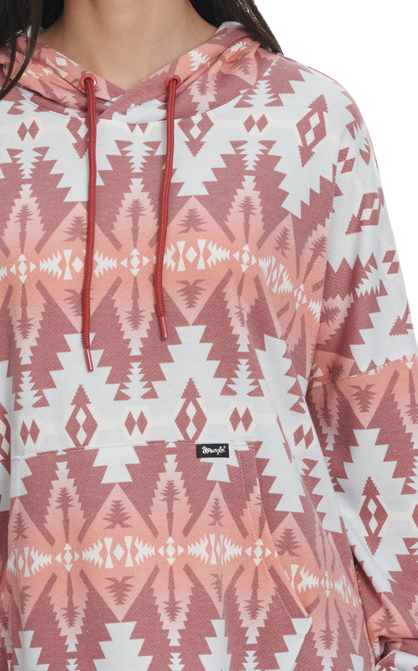 Wrangler Retro Women's Ice Blue & Burgundy Aztec Print Long Sleeve Hoodie - Image 1