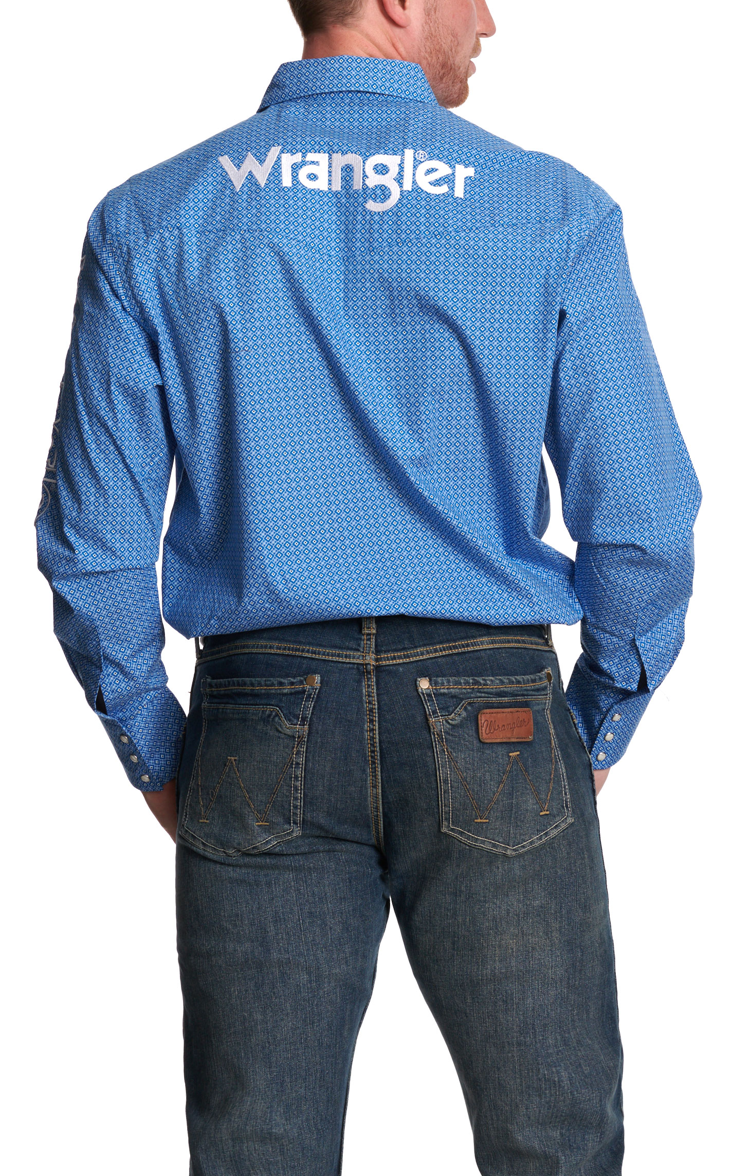 Wrangler Men's Blue Geo Print Long Sleeve Logo Western Shirt - Image 1
