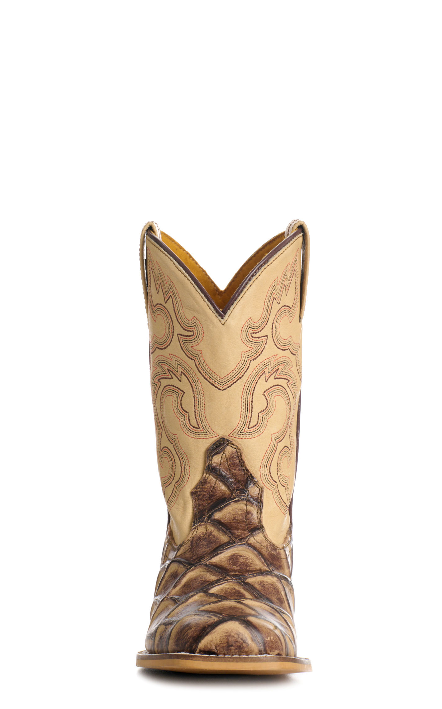Cavender's Kid's Sand & Natural Pirarucu Print Wide Square Toe Cowboy Boots - Image 1