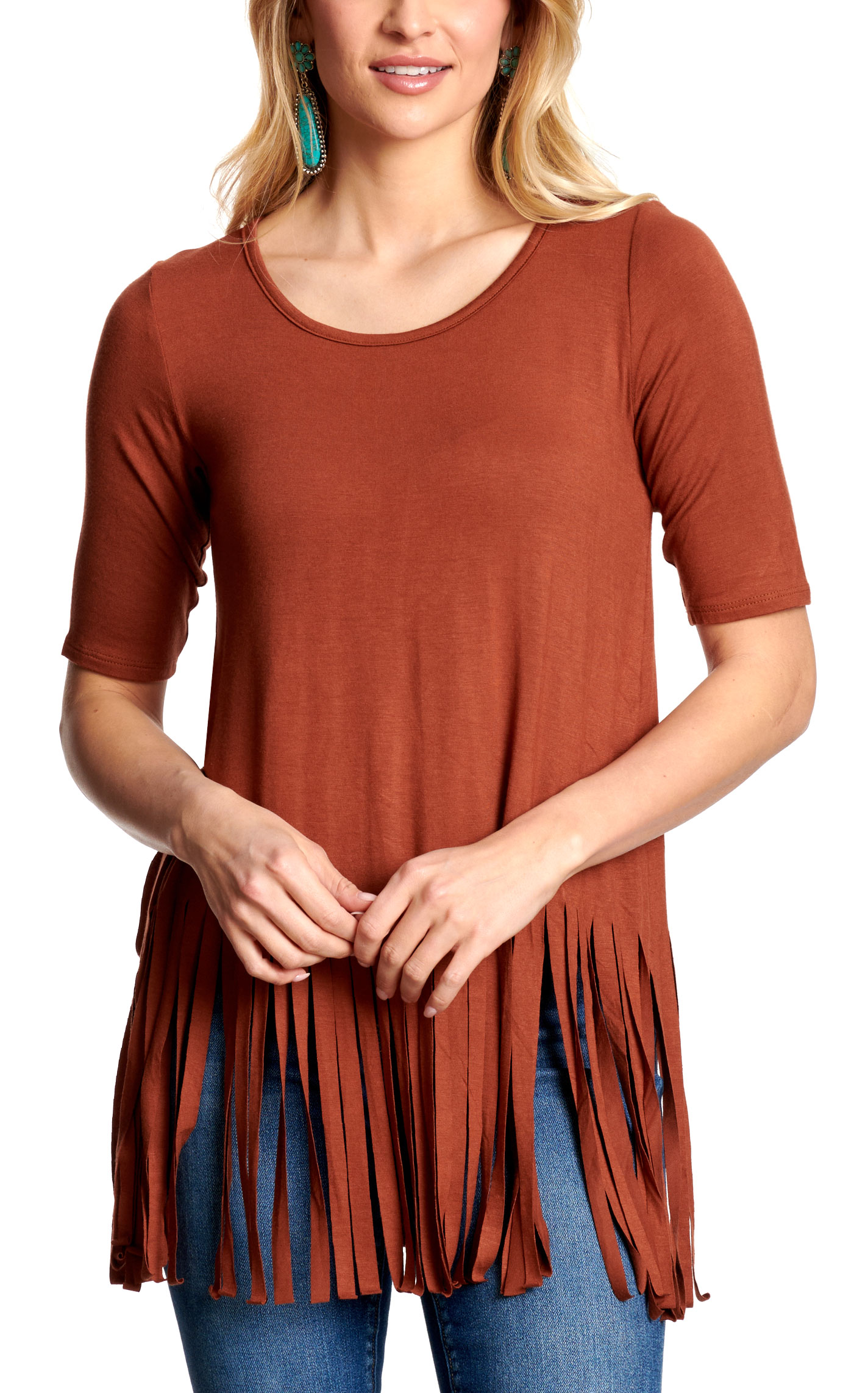 R. Rouge Women's Mocha Brown Fringe Top - Image 1