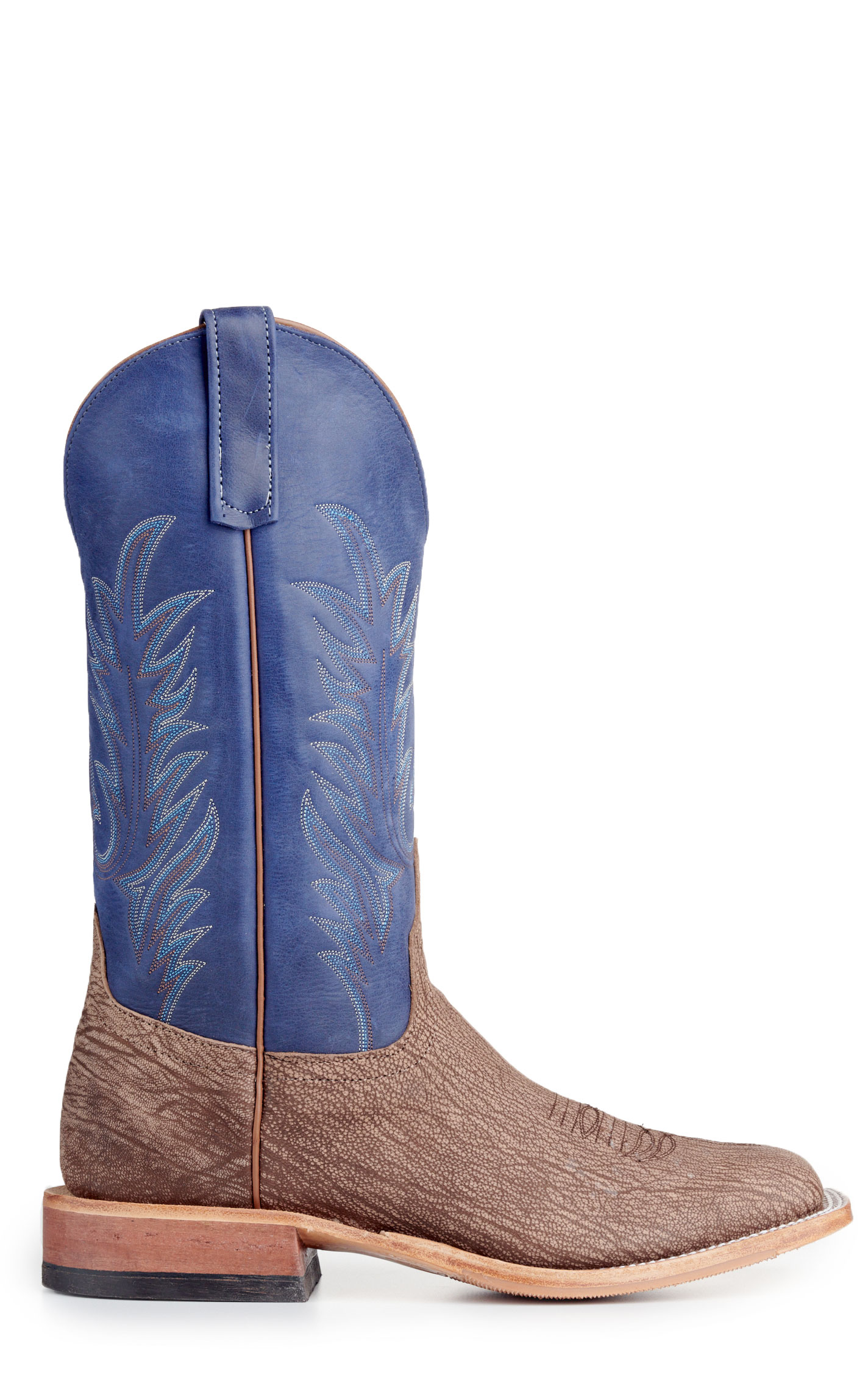 Anderson Bean Men's Tan and Royal Blue Hybrid Sole Wide Square Toe Cowboy Boots - Image 1