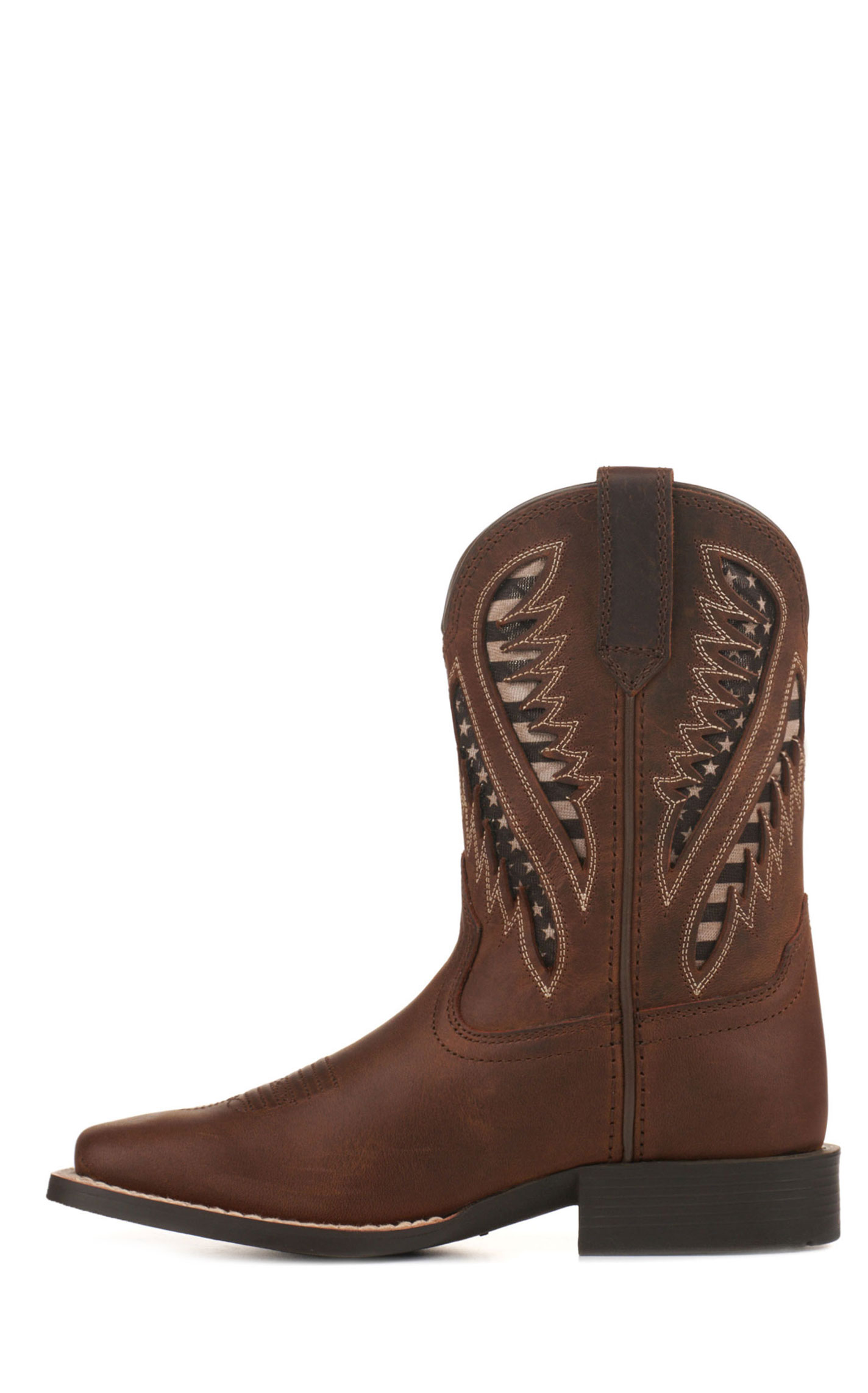 Ariat Kids Quickdraw Distressed Brown with Flag VentTEK Wide Square Toe Cowboy Boots - Image 1