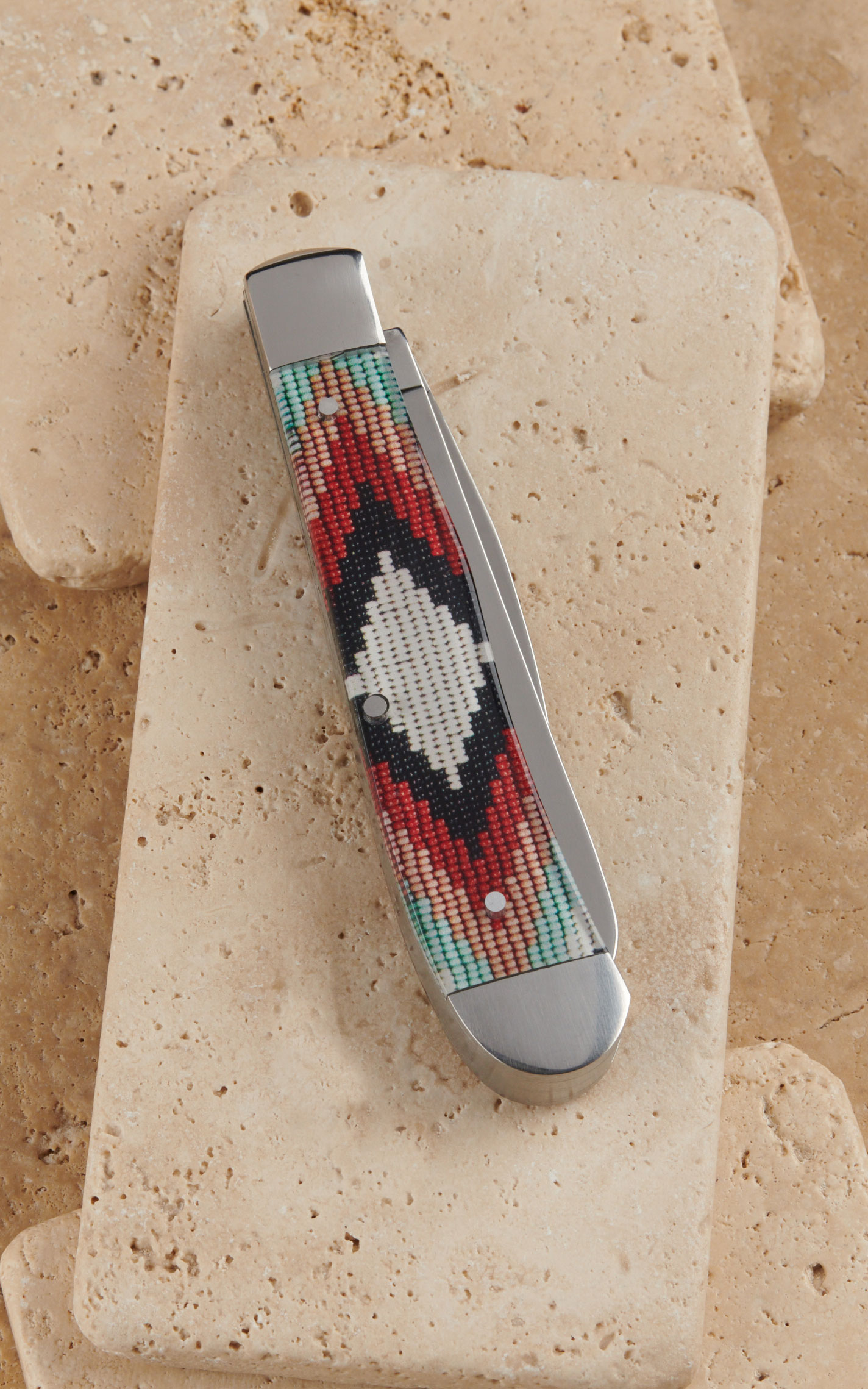 Circle SH Cutlery Beaded Aztec Resin Handle Trapper Knife - Image 1