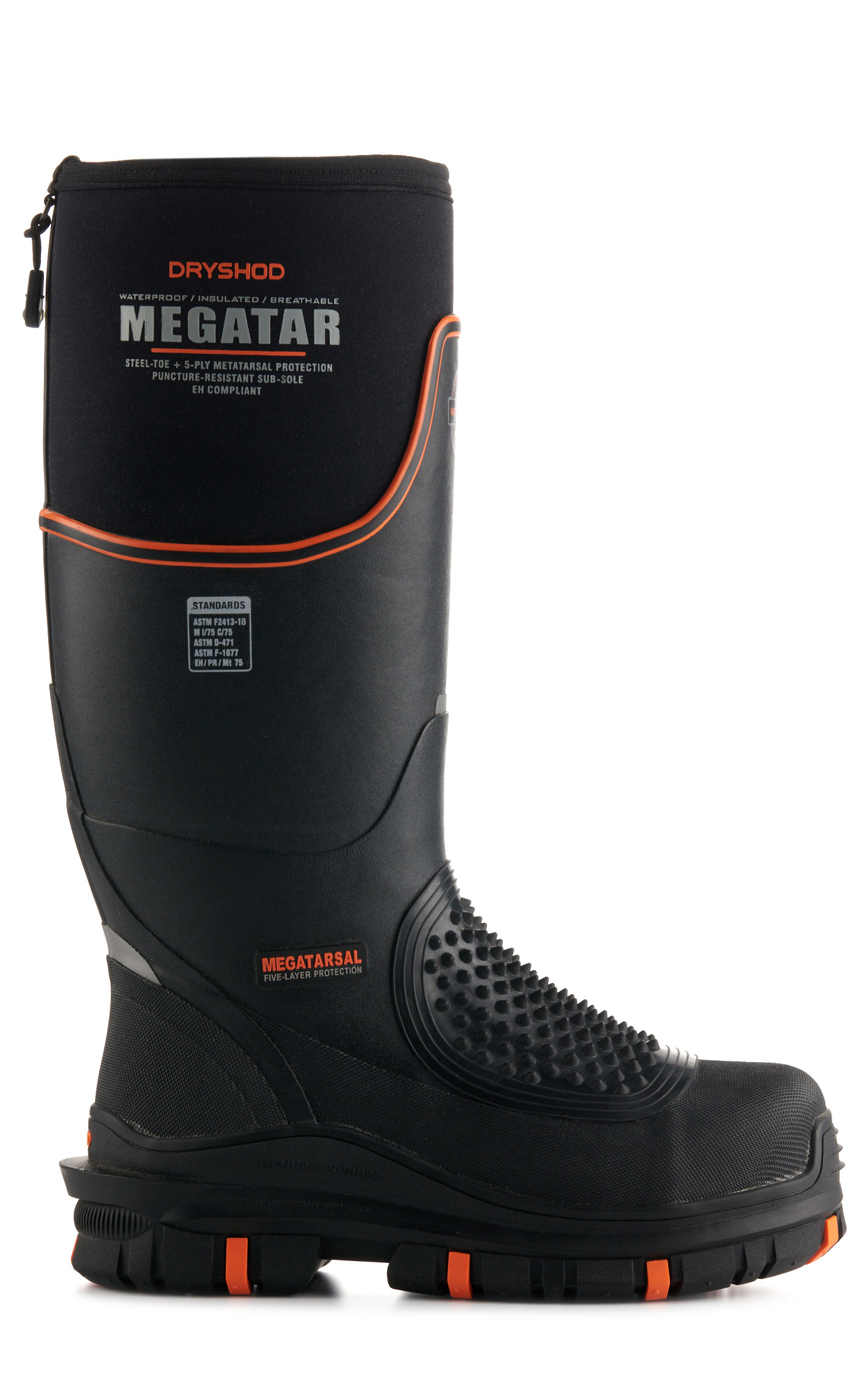 Dryshod Men's Megatar Black Waterproof Met Guard Round Steel Toe Rubber Work Boot - Image 1