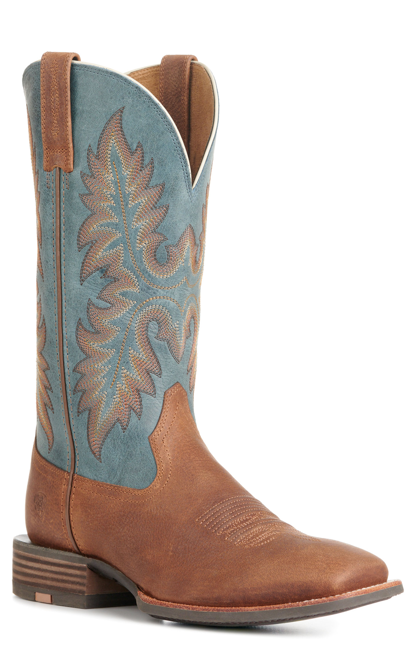 Ariat Men's Hudson Brown and Blue Wide Square Toe Cowboy Boots - Image 1