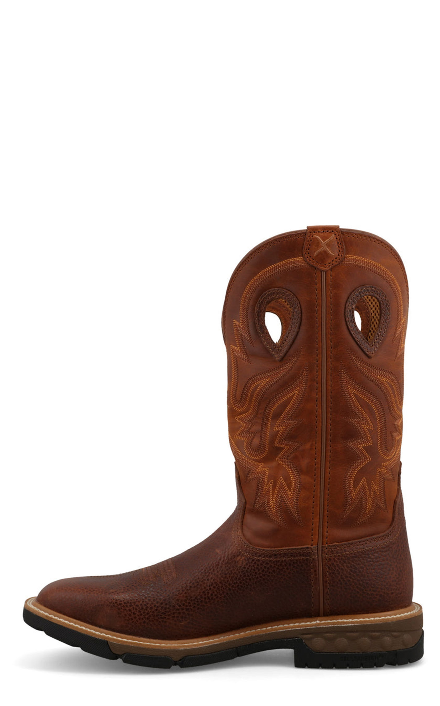 Twisted X Men’s Ginger and Rust CellStretch Leather Wide Square Toe Work Boots - Image 1