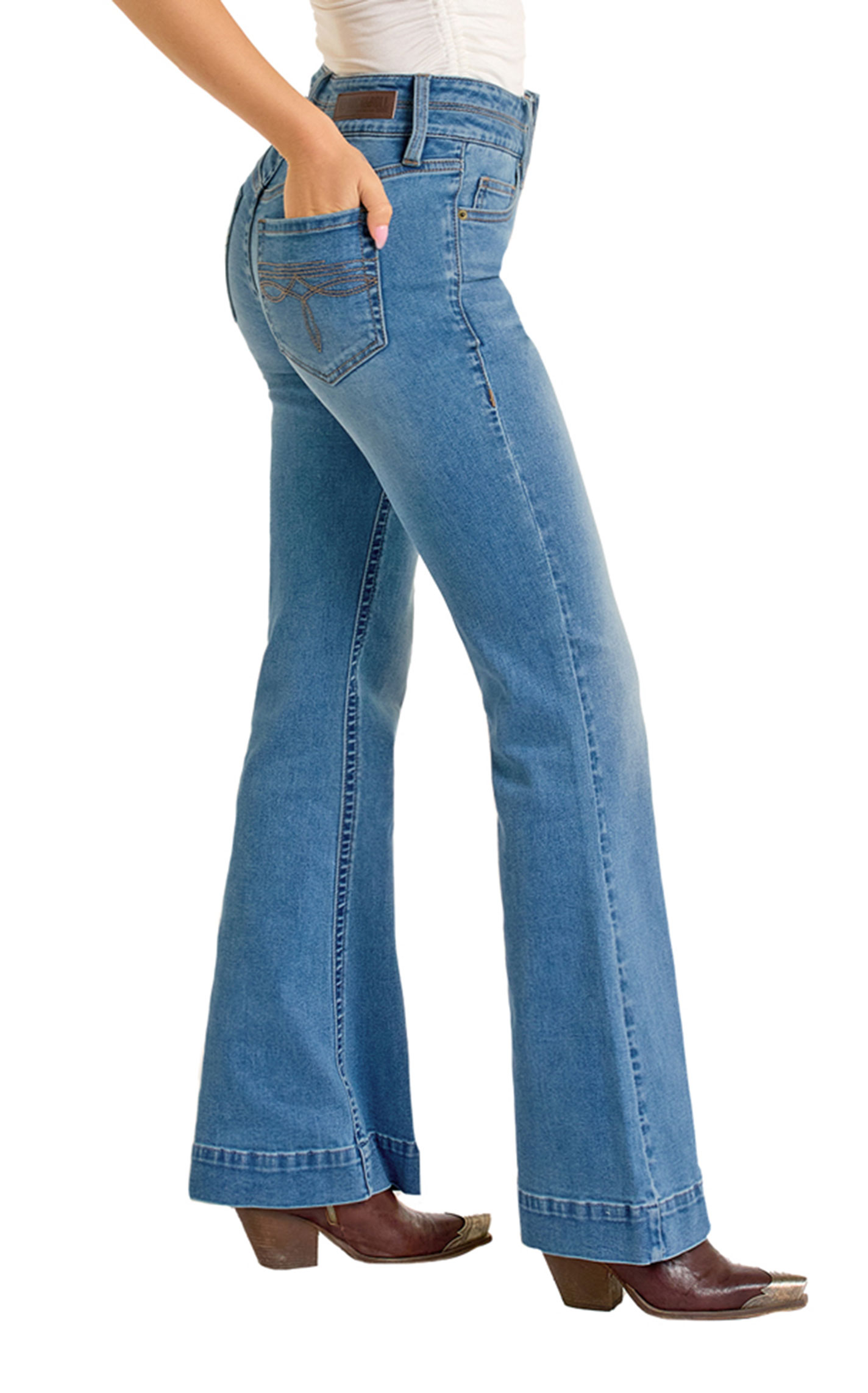 Rock & Roll Denim Women's Extra Stretch Double Waistband Trouser Leg Jeans - Image 1