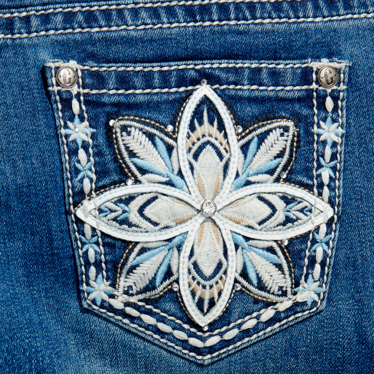 Rockin C Girl's Medium Wash Medallion Bootcut Jeans - Image 1