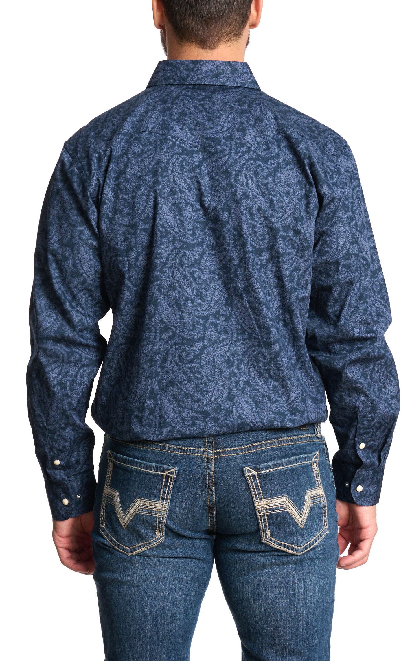 Panhandle Men's Navy & Cornflower Paisley Western Shirt - Image 2