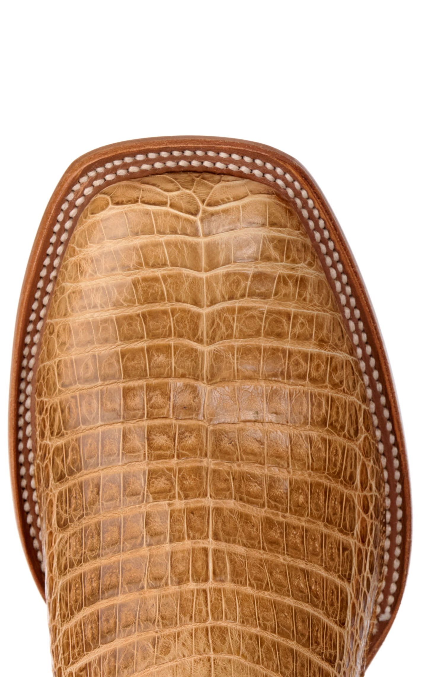 Cavender's Men's Brown and Saddle Caiman Belly Wide Square Toe Exotic Cowboy Boots - Image 1