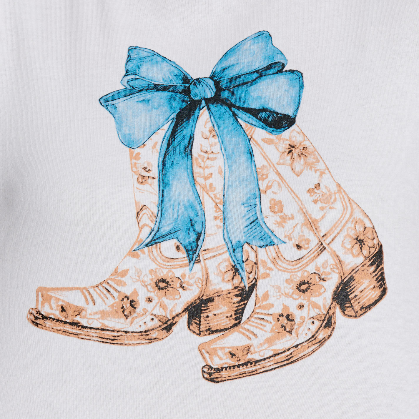 Moa Moa Women's White Cowboy Boots & Bow Graphic Top - Image 1