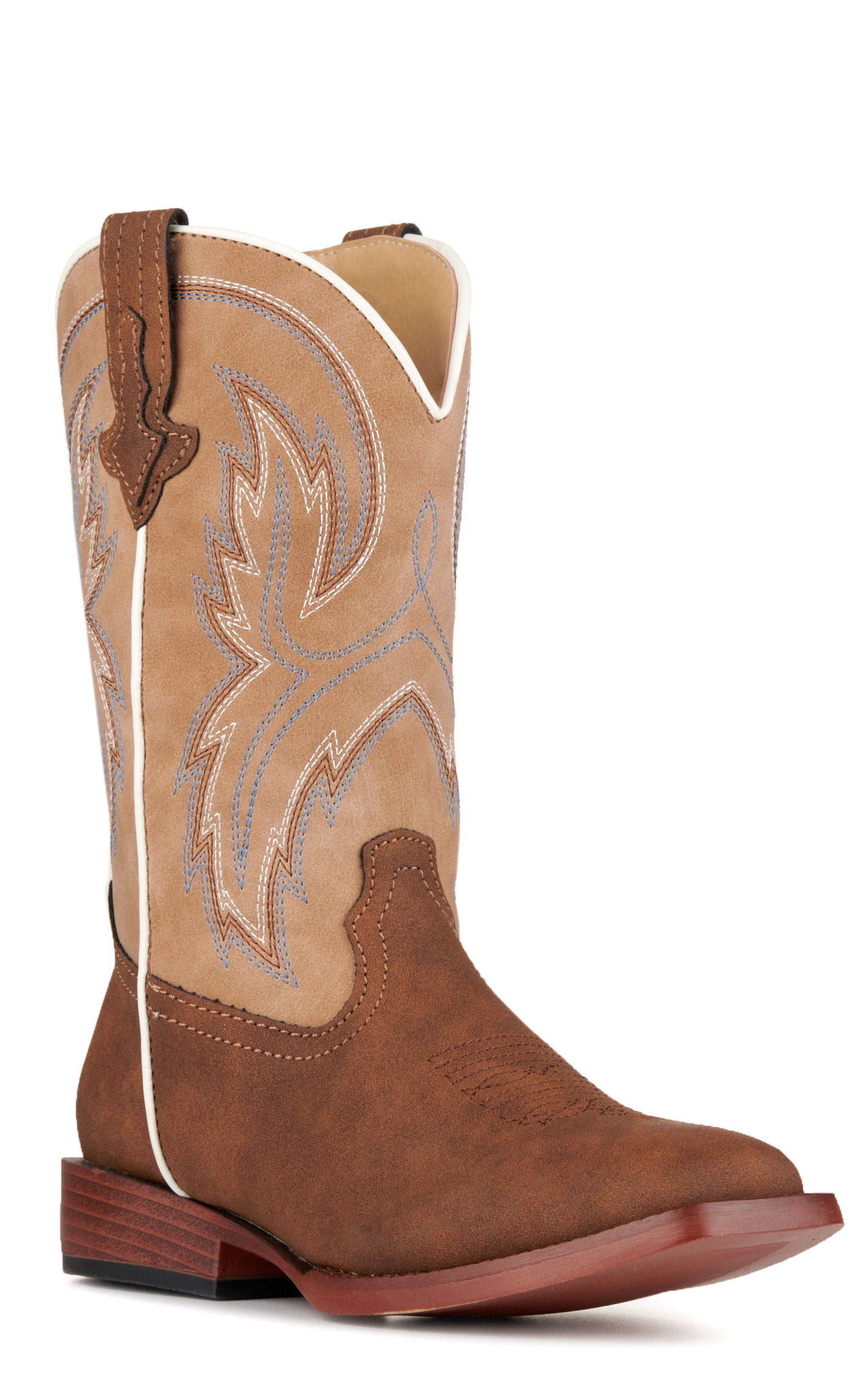 Roper Kids' Eastwood Brown and Tan Faux Leather Square Toe Cowboy Boots - Image 1