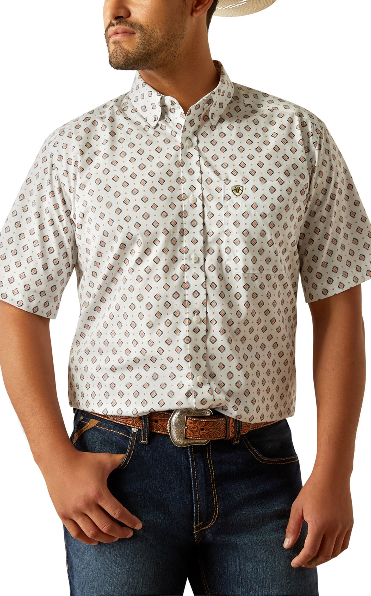 Ariat Men's Evan White Aztec Geo Print Western Shirt - Image 1