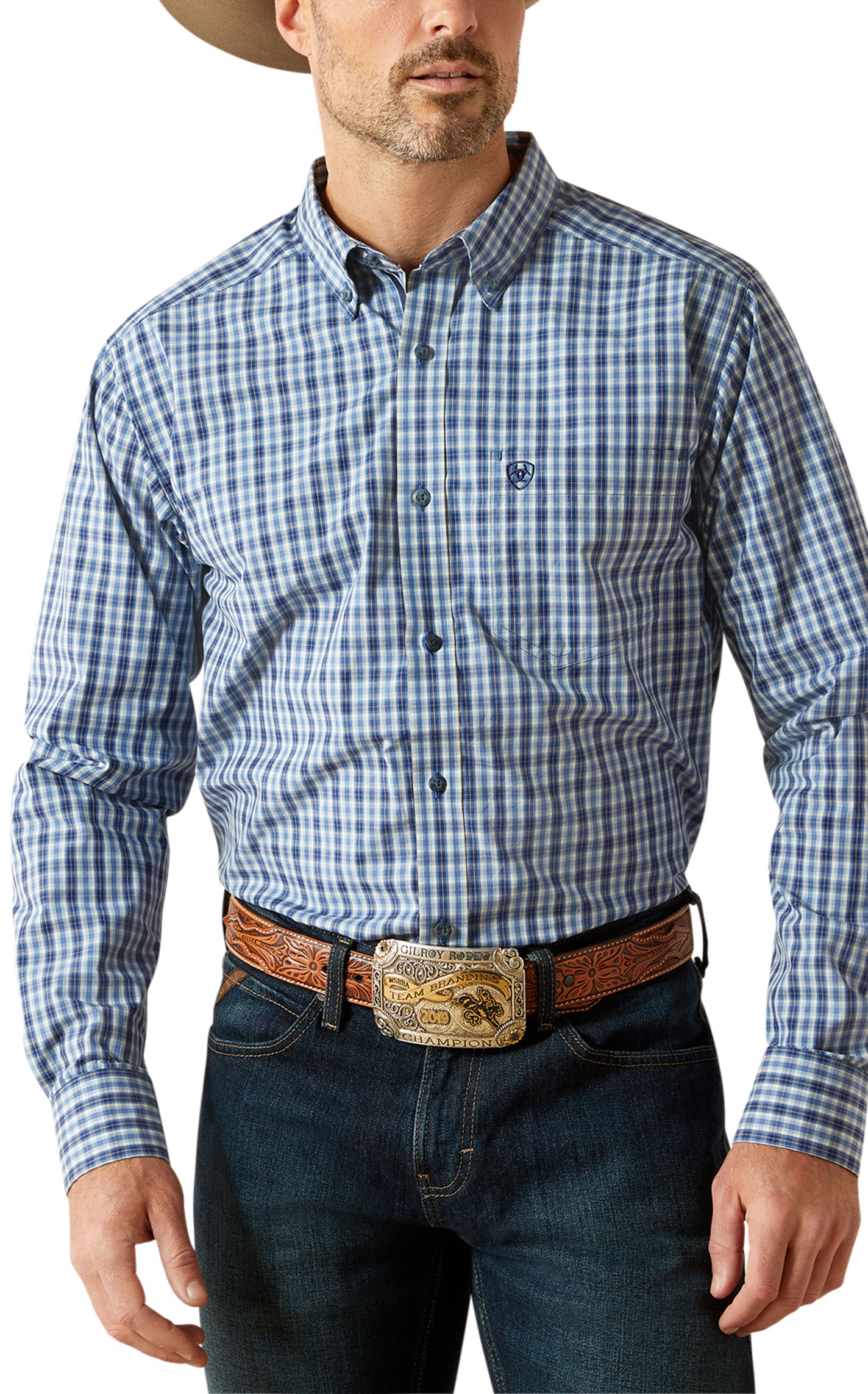 Ariat Men's Blue Plaid Classic Fit Western Shirt - Image 1