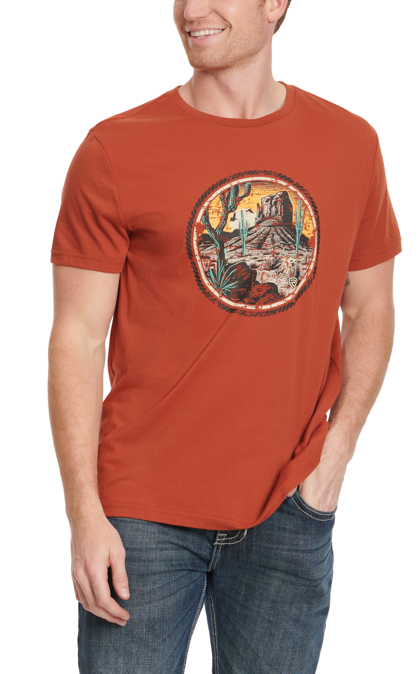 Rock & Roll Denim Dark Rust & Western Desert Graphic Short Sleeve T-Shirt - Image 1