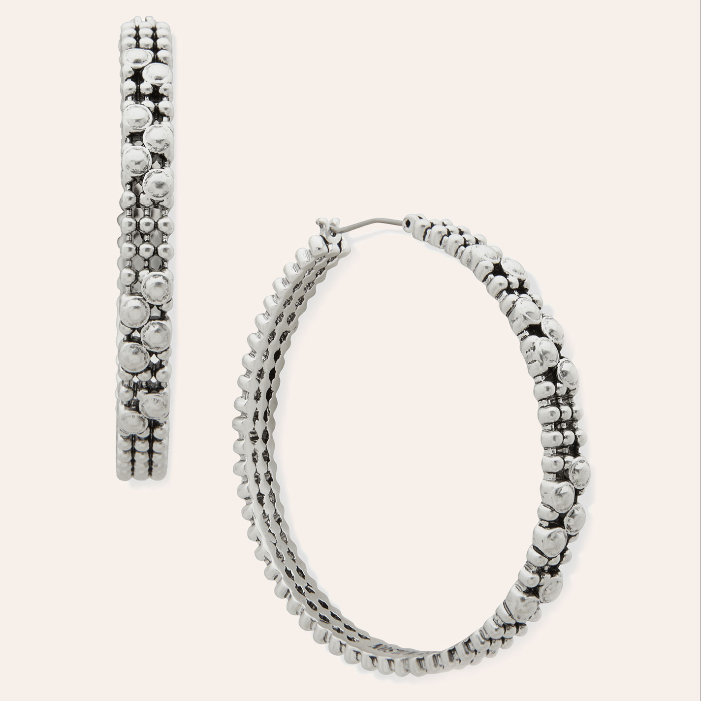 Lainey Wilson Silver Beaded Hoop Earrings - Image 1