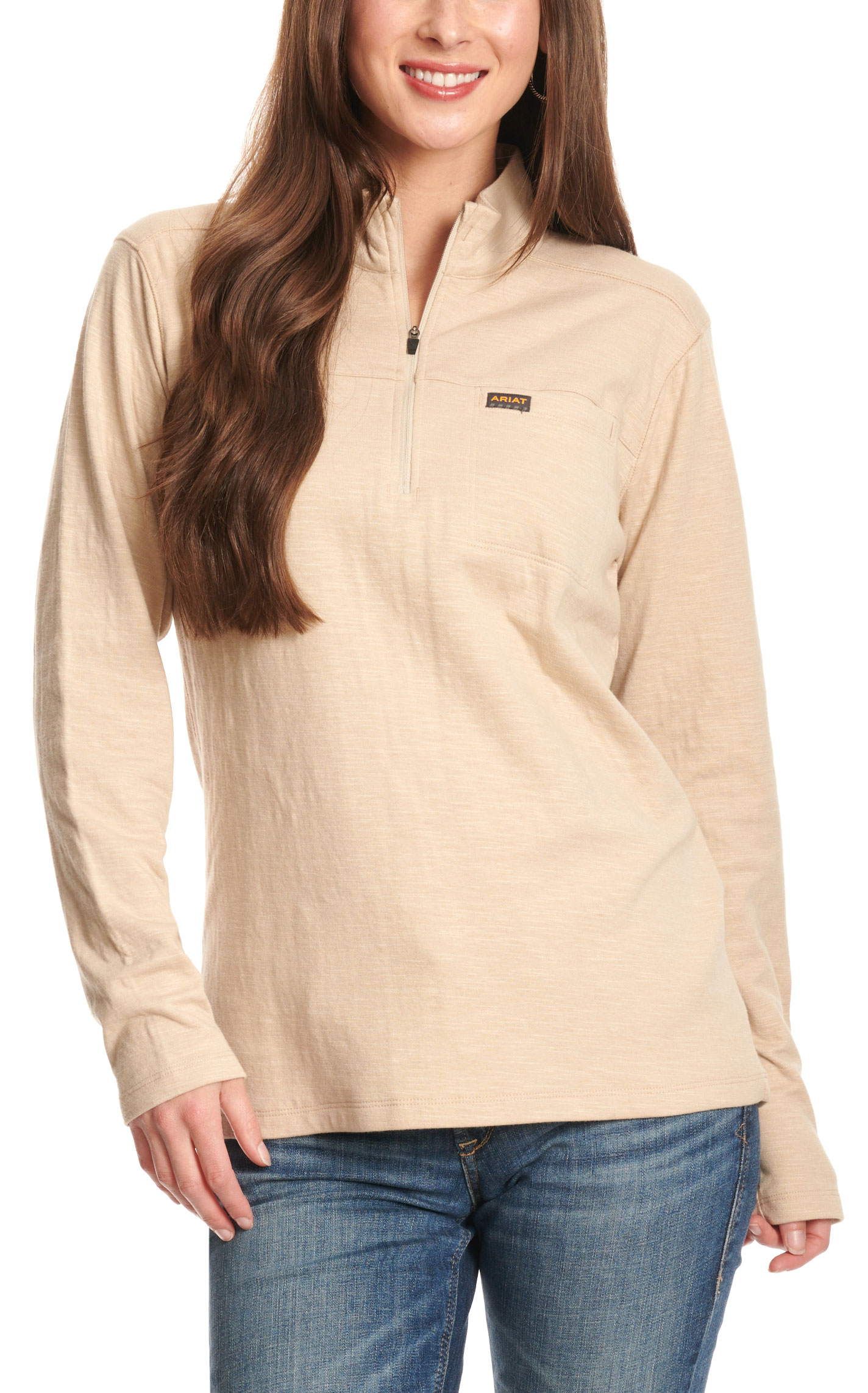 Ariat Rebar Women's Oatmeal 1/4 Zip Baselayer Work Shirt - Image 1