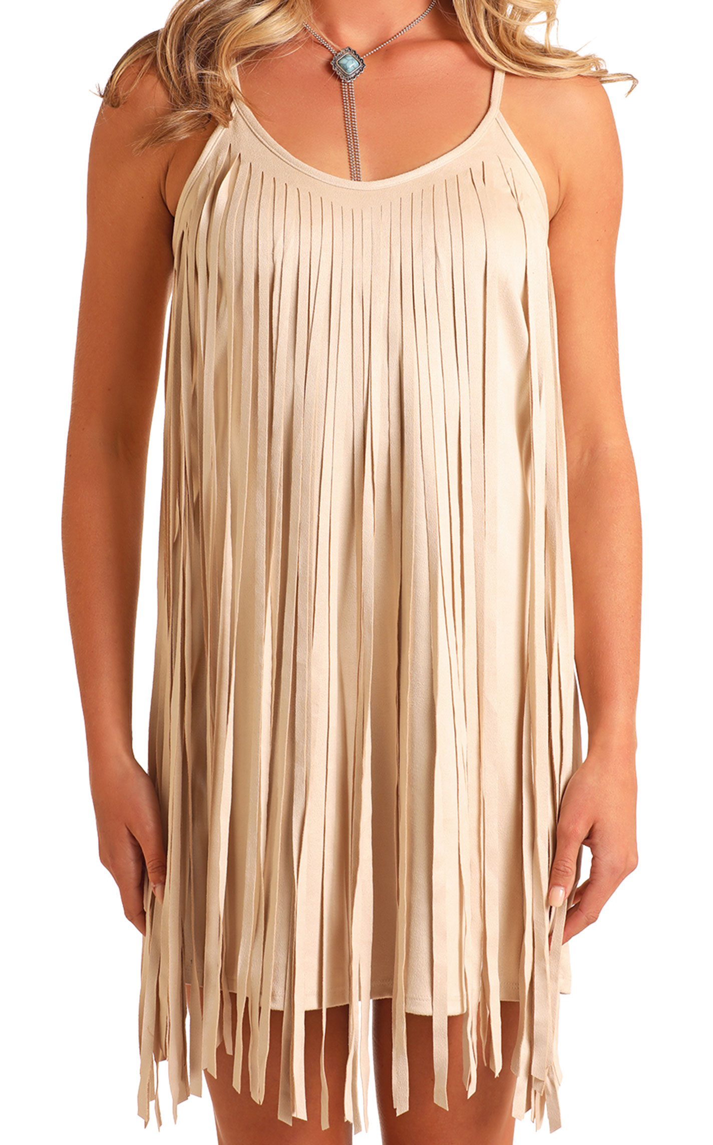 Rock & Roll Denim Women's Cream Long Fringed Dress - Image 1
