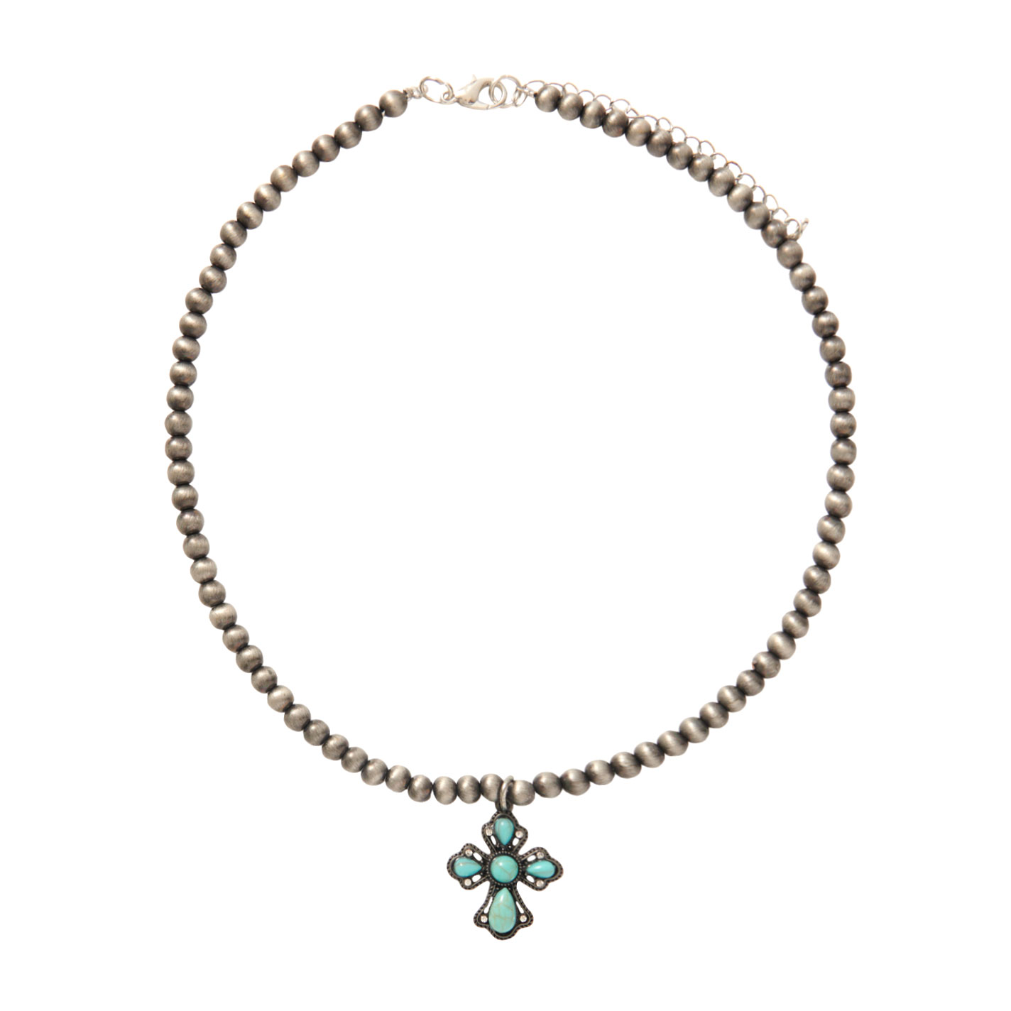 Rockin C Navajo Pearl Bead Turquoise Cross Necklace - Image 1