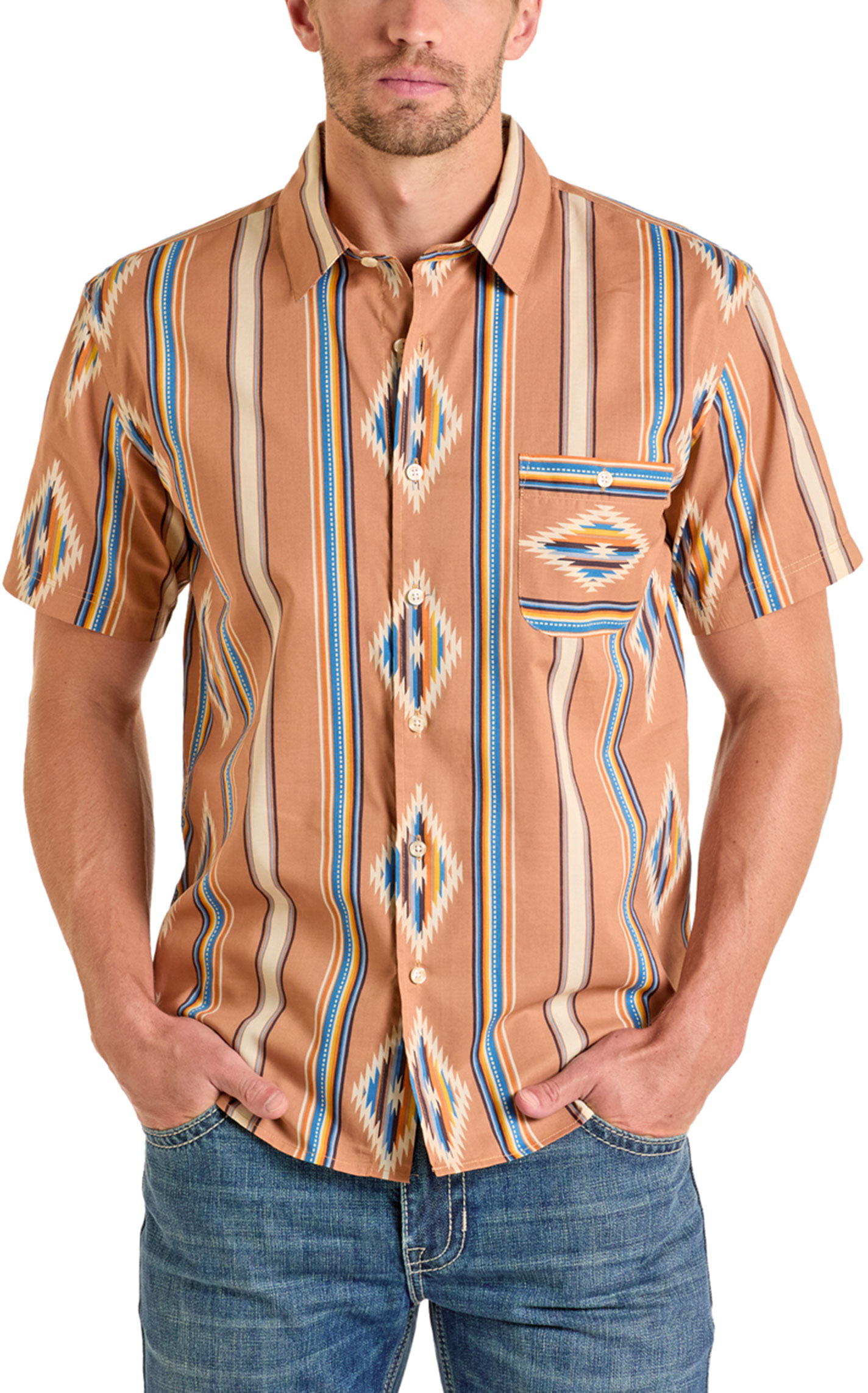 Panhandle Slim Men's Camel Aztec Print Shirt - Image 1