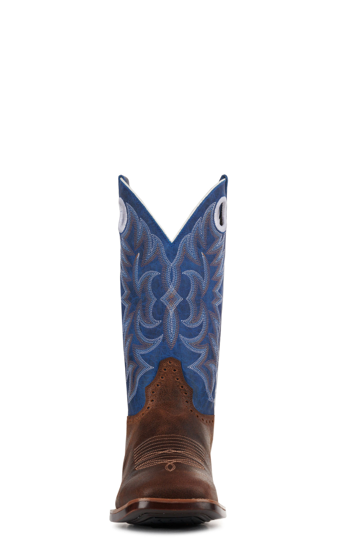 Cavender's Men's Tobacco and Blue Feather Weight Wide Square Toe Cowboy Boots - Image 1