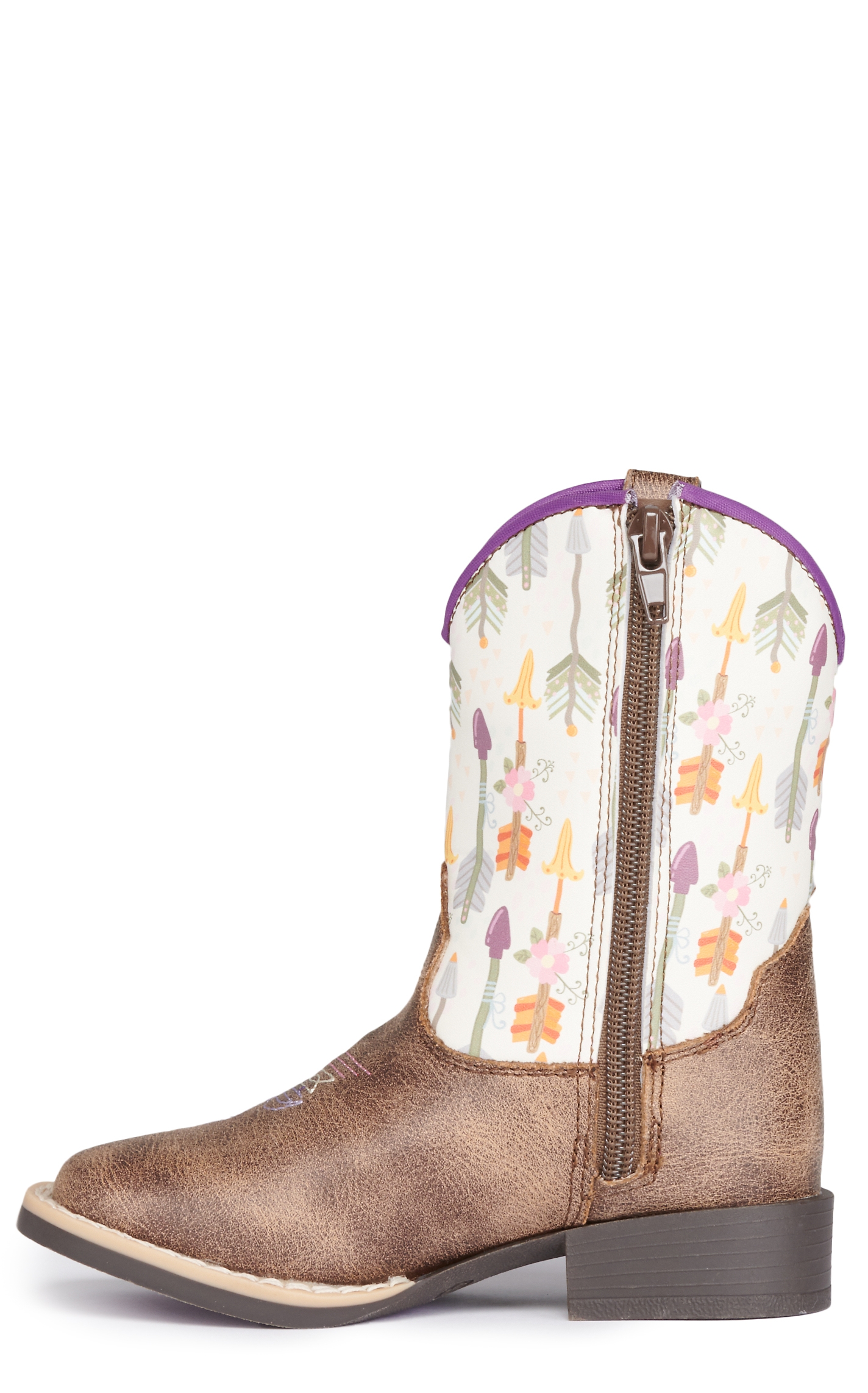 Twister Toddlers' Hannah Distressed Brown and White Arrow Print Square Toe Cowboy Boots - Image 1