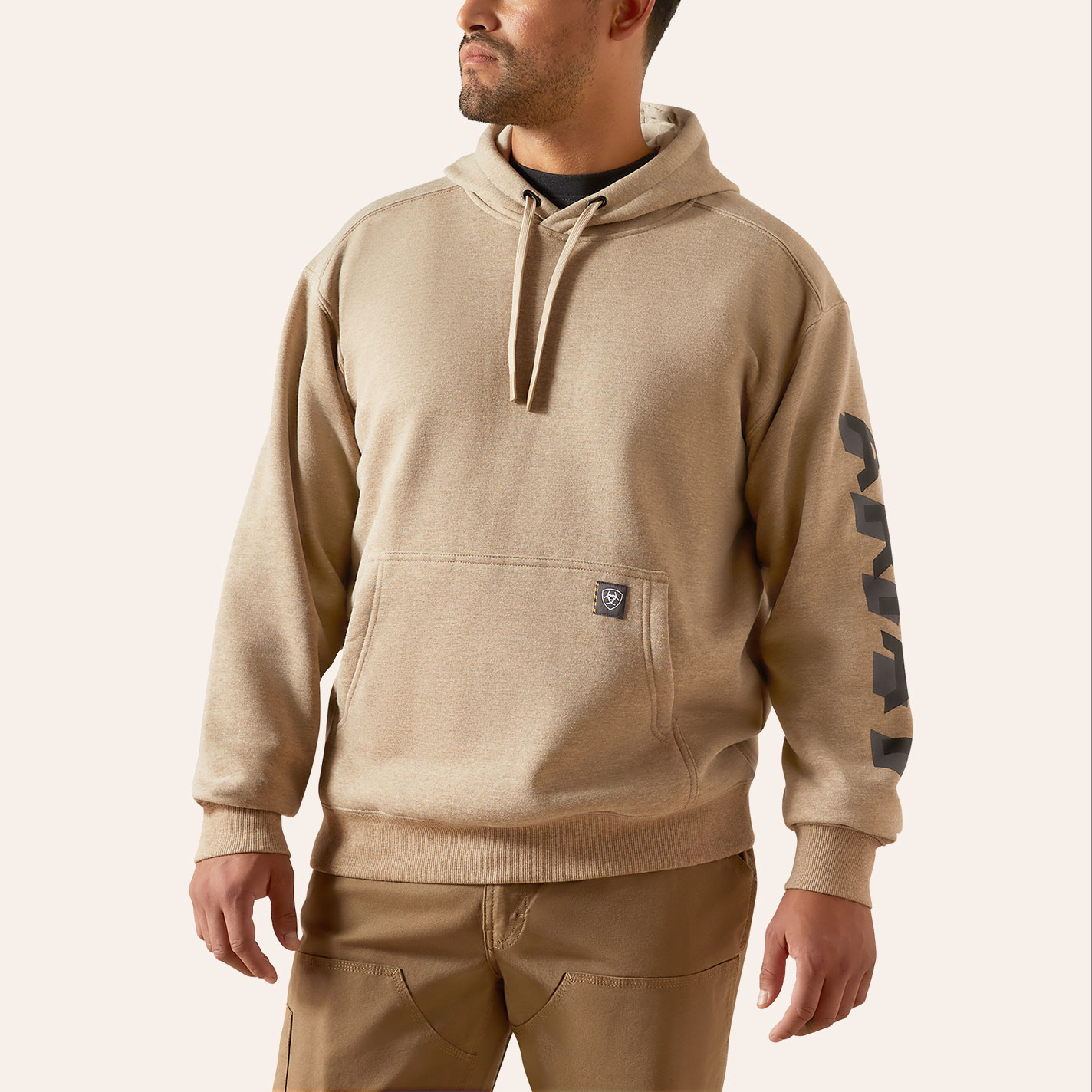 Ariat Men's Oatmeal Heather & Black Lightweight Logo Hoodie - Image 1