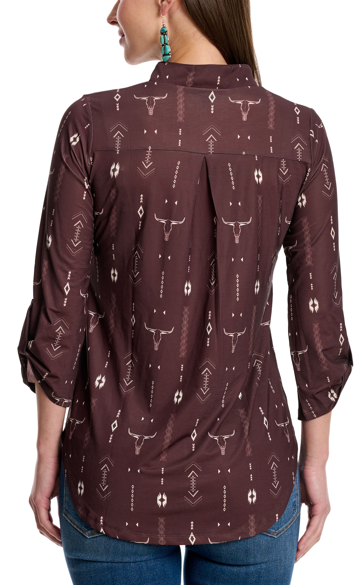 Cowgirl Hardware Women's Chocolate & Latte Aztec Skull Top - Image 3