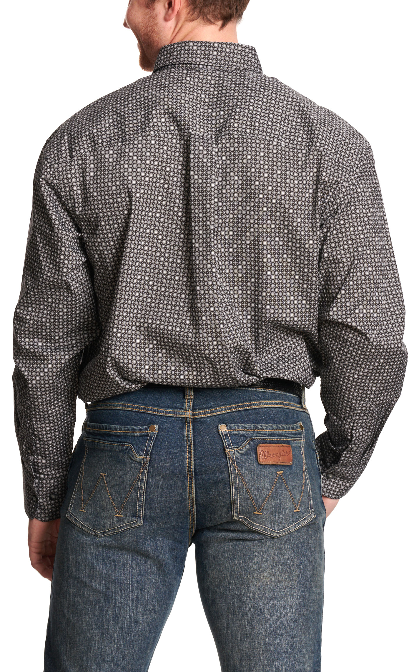 Wrangler Men's Classic Black & Gray Floral Geo Western Shirt - Image 1