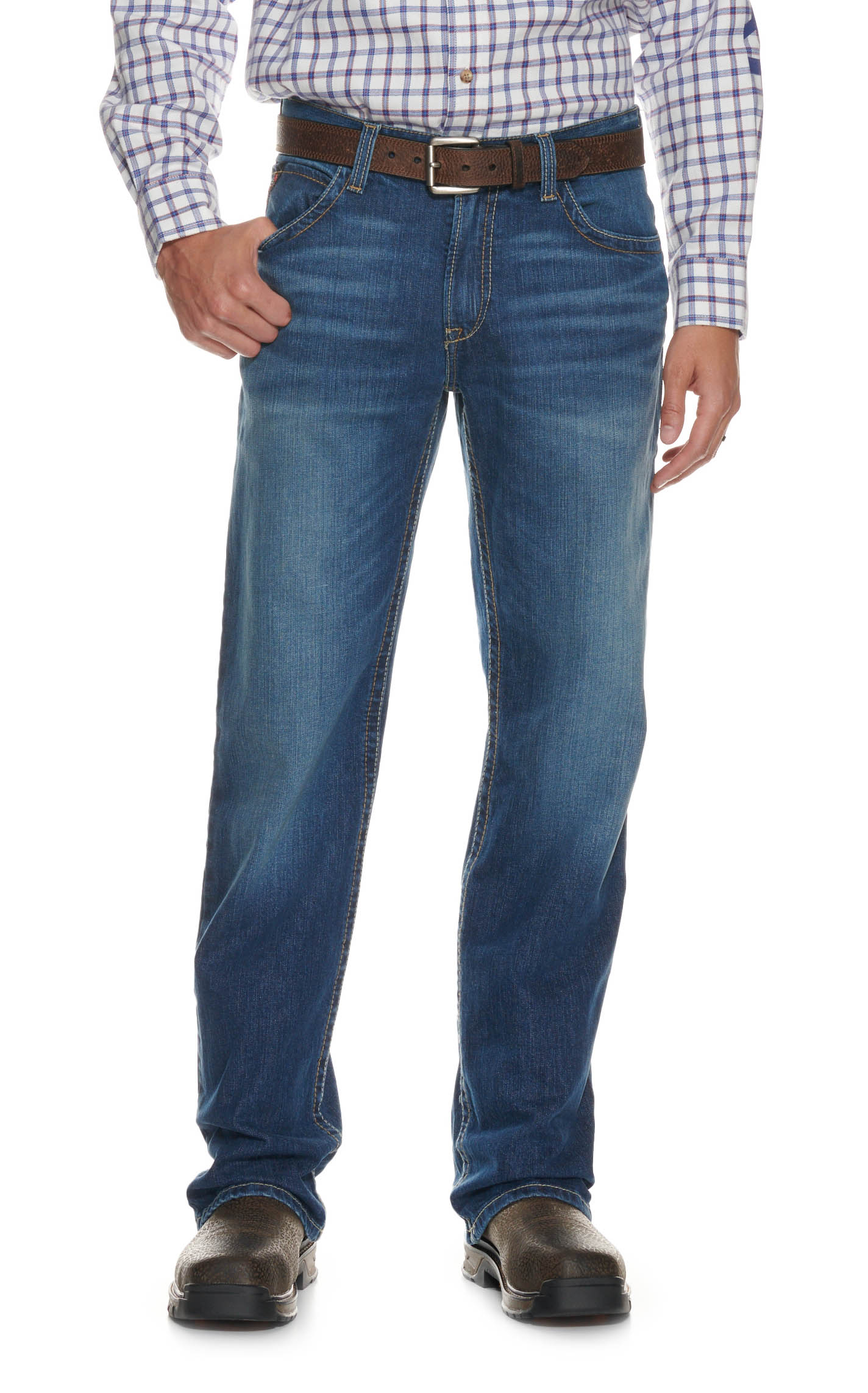 Ariat Men's FR M4 Alloy Dark Wash Relaxed Fit Boot Cut Work Jeans - Image 1