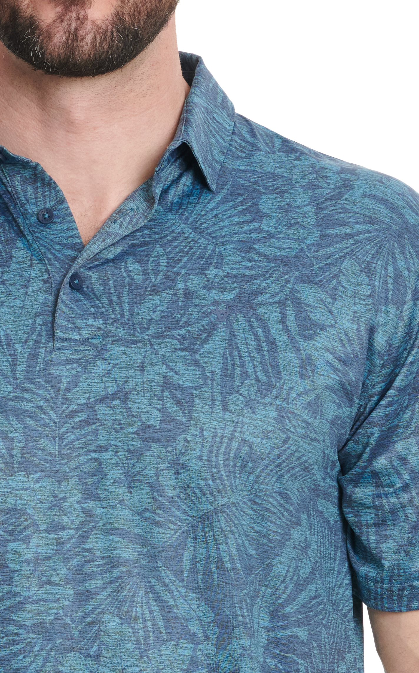 Ariat Men's AriatTEK Charger 2.0 Fitted Ocean Blue Tropical Print Short Sleeve Polo Shirt - Image 1