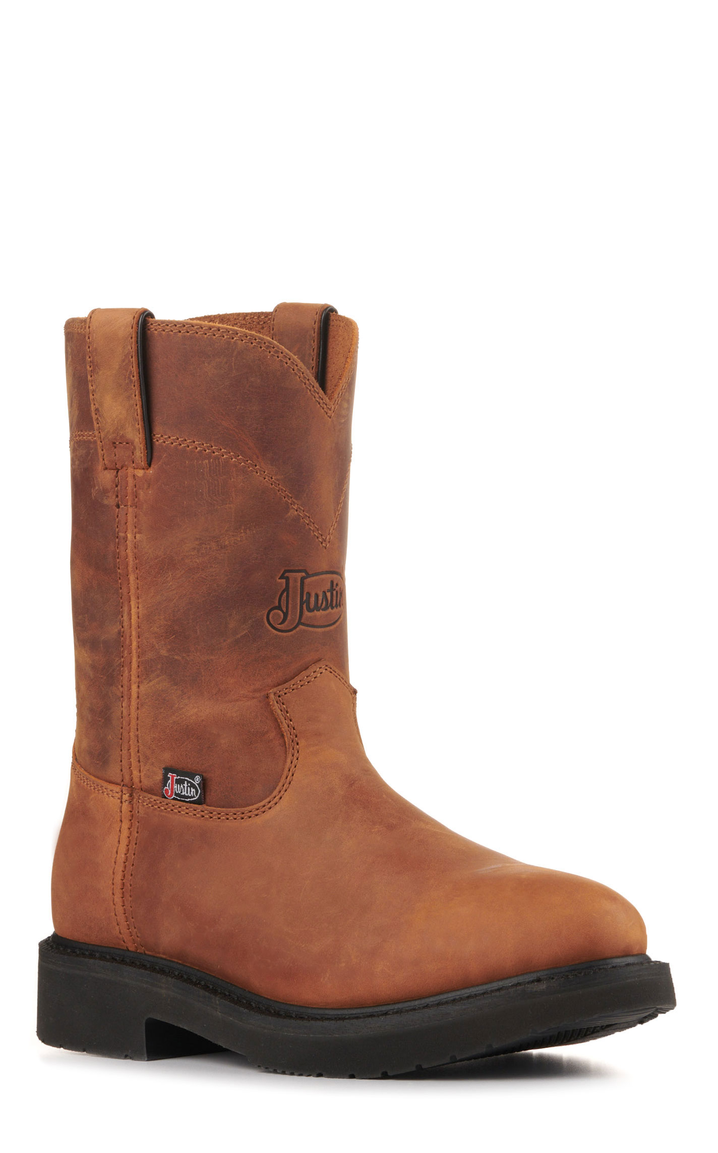 Justin Men's Round Up Aged Brown Soft Round Toe Work Boots - Image 1