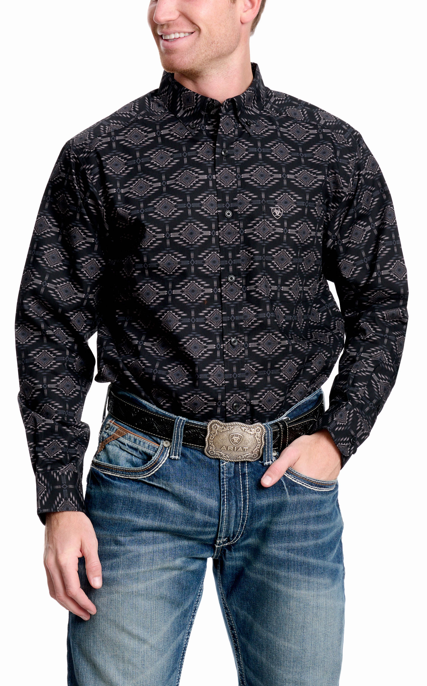 Ariat Men's Weldon Black & Gray Western Shirt - Image 1