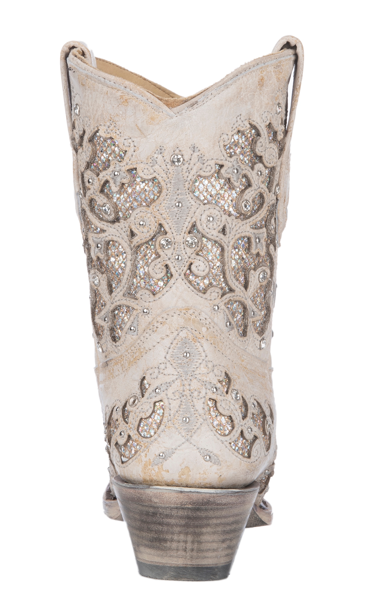 Corral Women's White Leather & Crystals Inlay Wedding Snip Toe Booties - Image 1