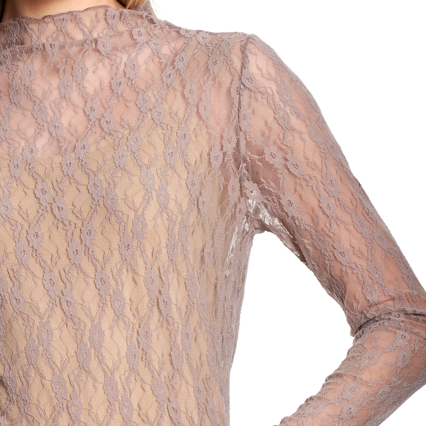 Marigold Kiss Women's Cocoa Latte Lace Mesh Top - Image 1