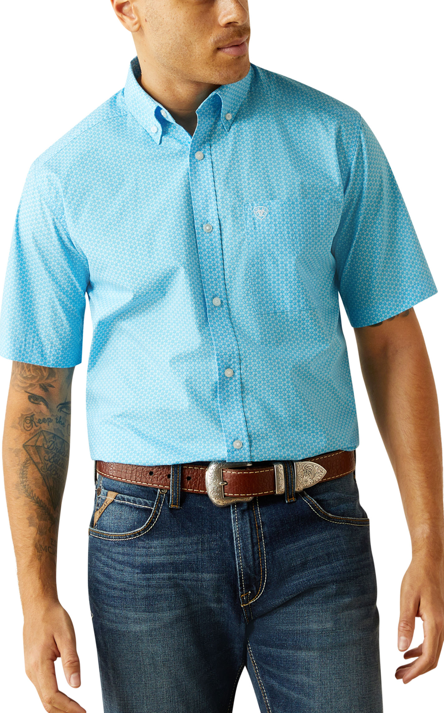 Ariat Men's Simeon Bright Blue Geo Western Shirt - Image 1