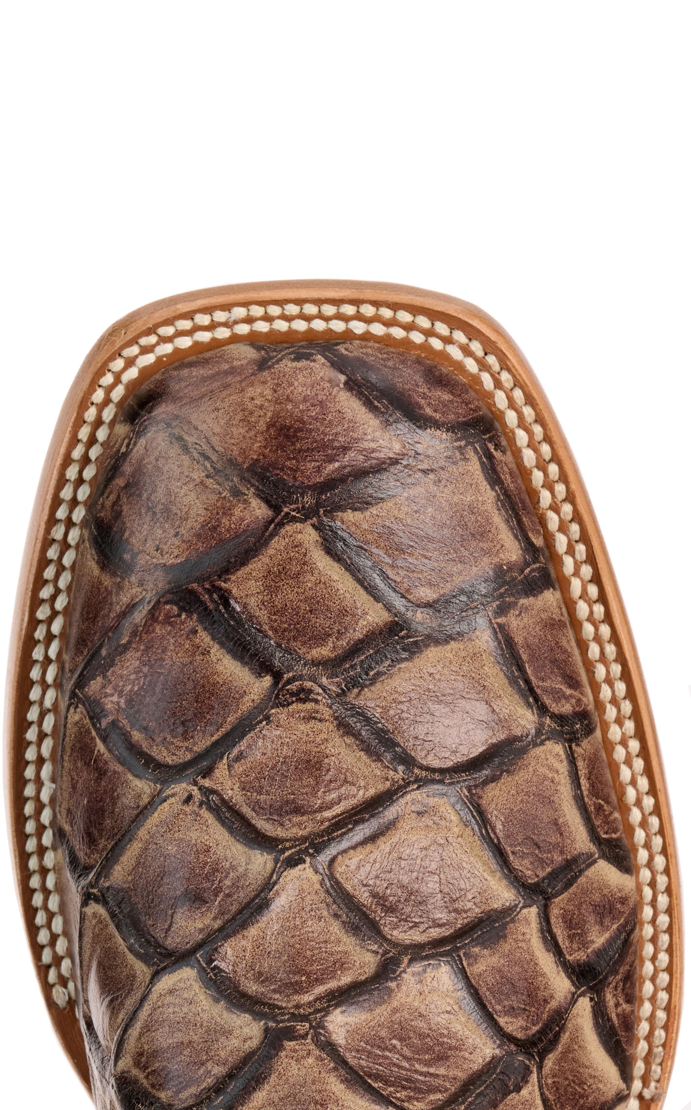 Cavender's Men's Endurance Oak Pirarucu Print and Chocolate Wide Square Toe Cowboy Boots - Image 1