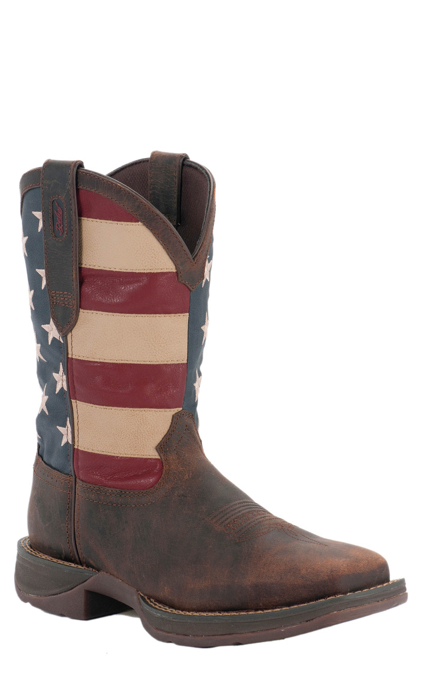 Durango Men's Rebel Dark Brown & American Flag Square Toe Cowboy Boots - Image 1