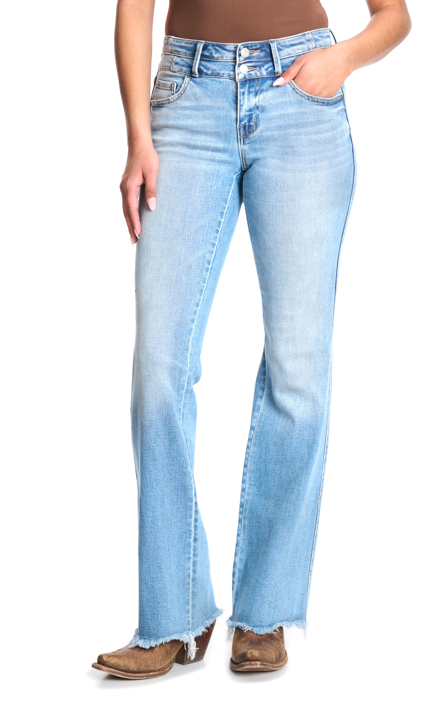 Vervet Women's Light Wash Distressed Boot Cut Jeans - Image 1