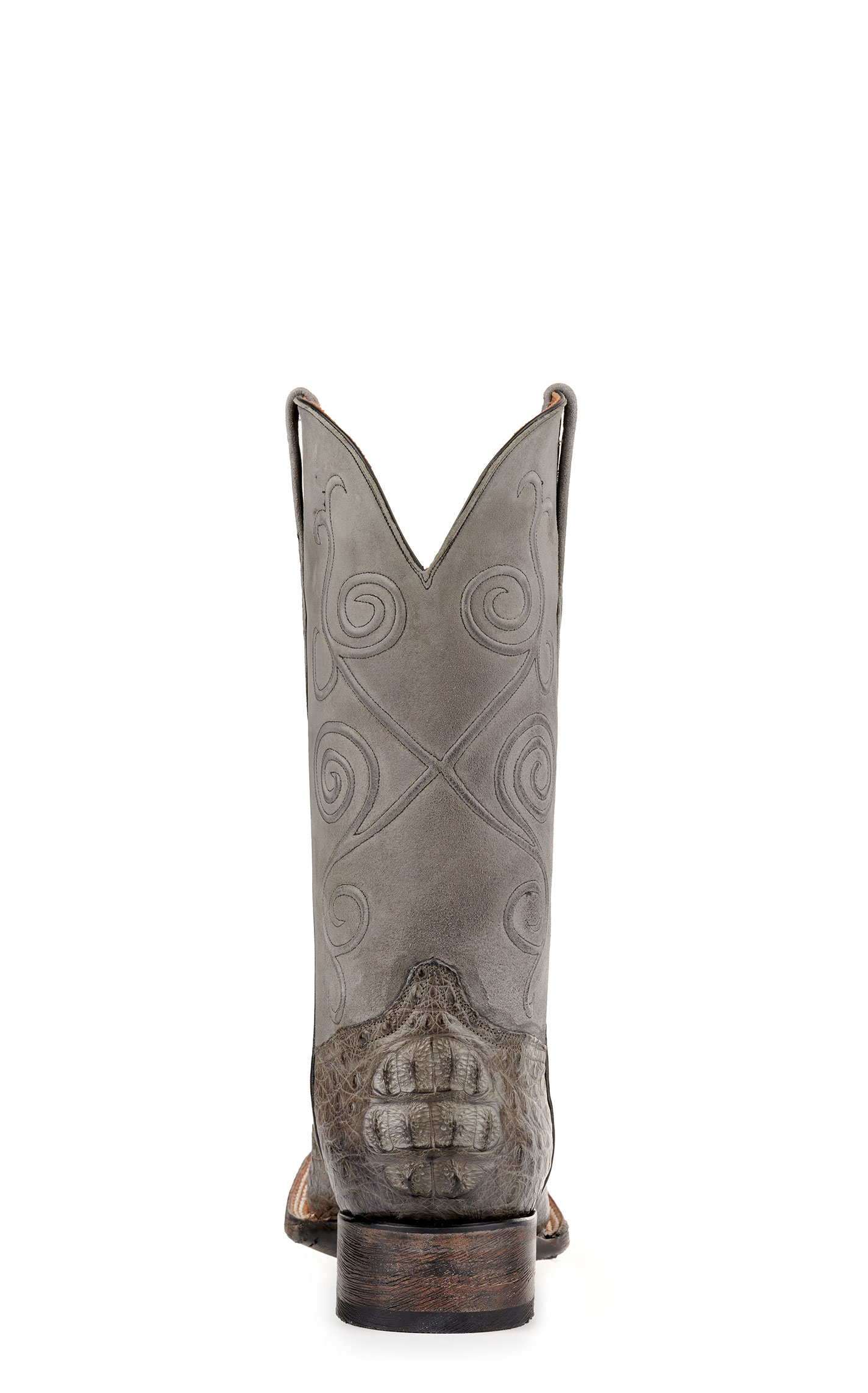 Black Jack Men's Burnished and Dark Gray Caiman Hornback Wide Square Toe Exotic Cowboy Boots - Image 1