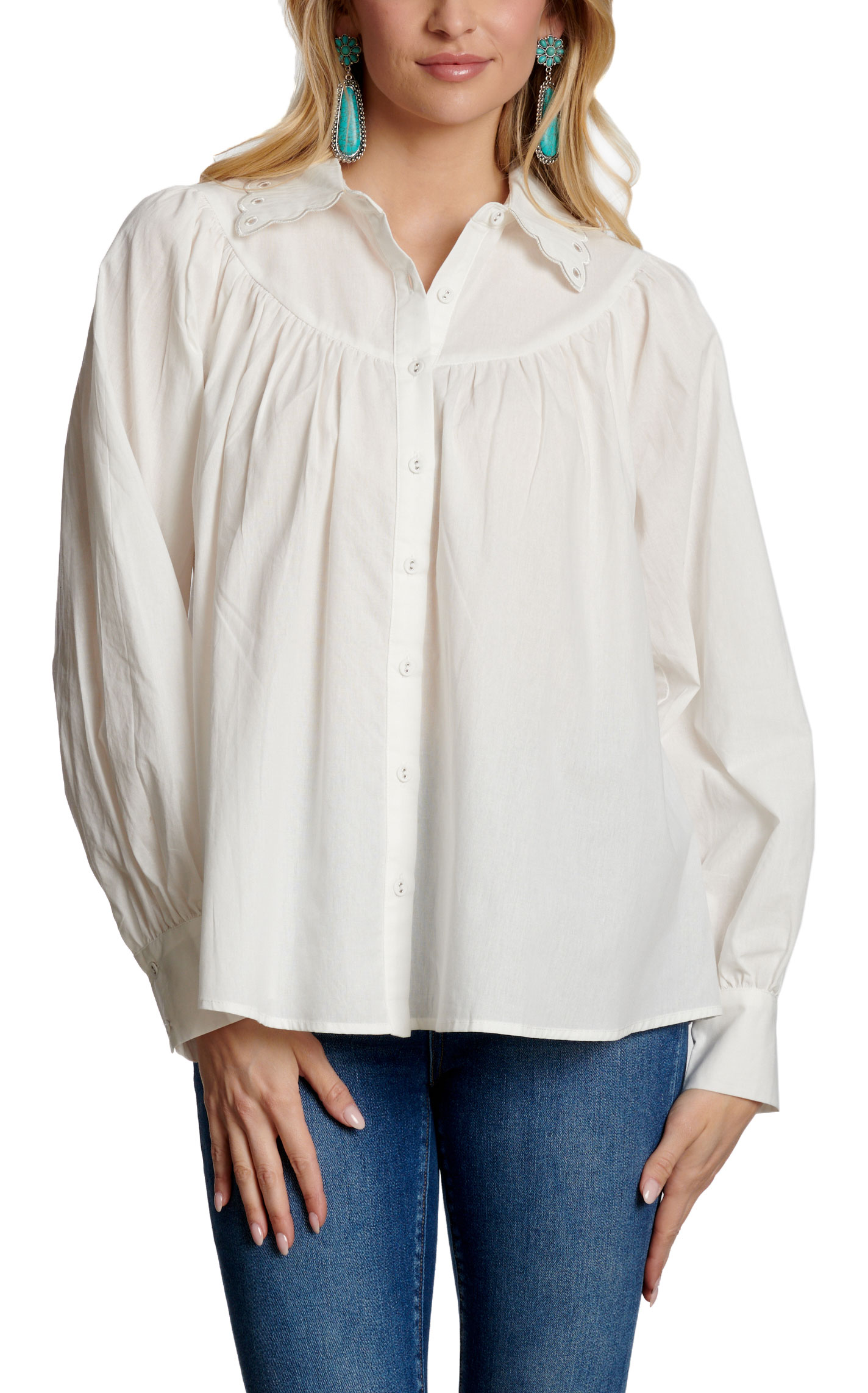 TCEC Women's Solid White Peasant Top - Image 1