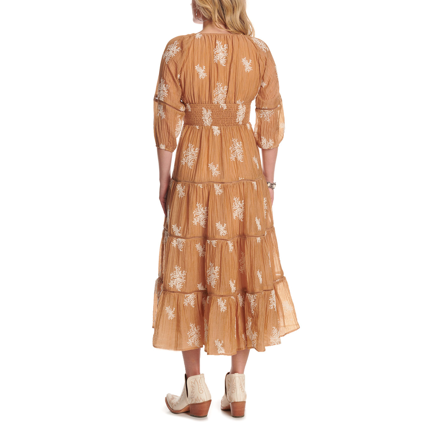 Endless Blu Women's Light Mocha & White Floral Tiered Maxi Dress - Image 1