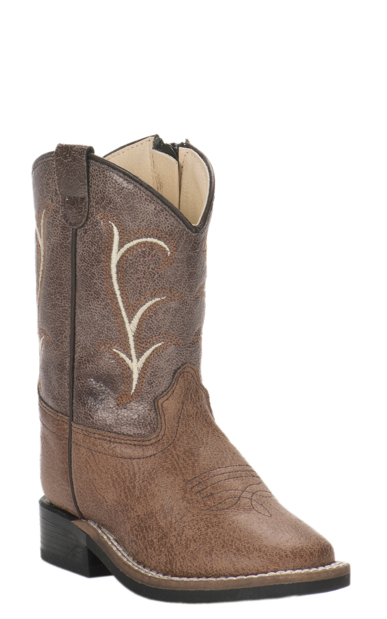 Old West Toddler Tan and Brown Wide Square Toe Cowboy Boots - Image 1