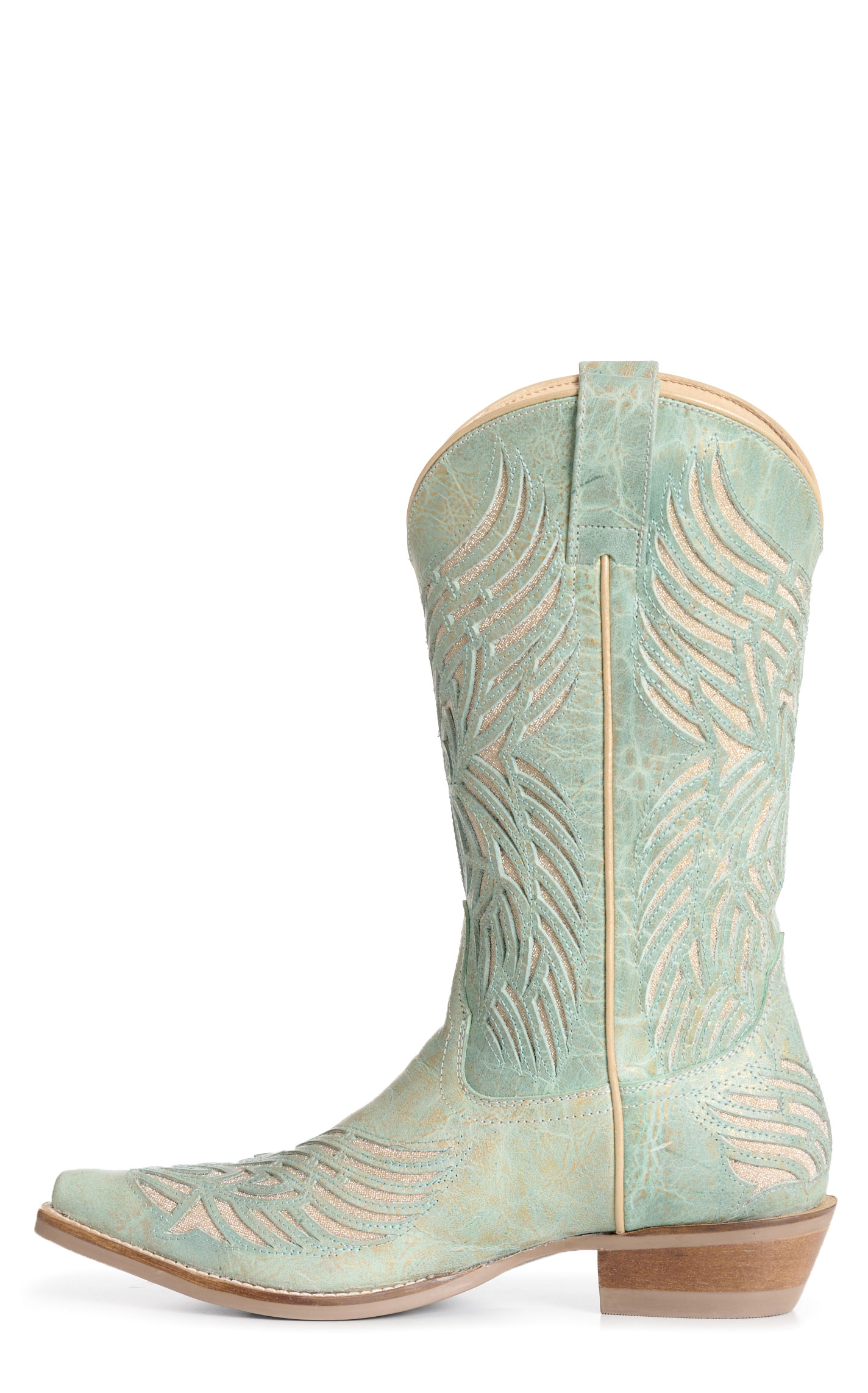 Rockin C Women's Pale Mint Brushed Gold Sparkle Inlay Snip Toe Boots - Image 1