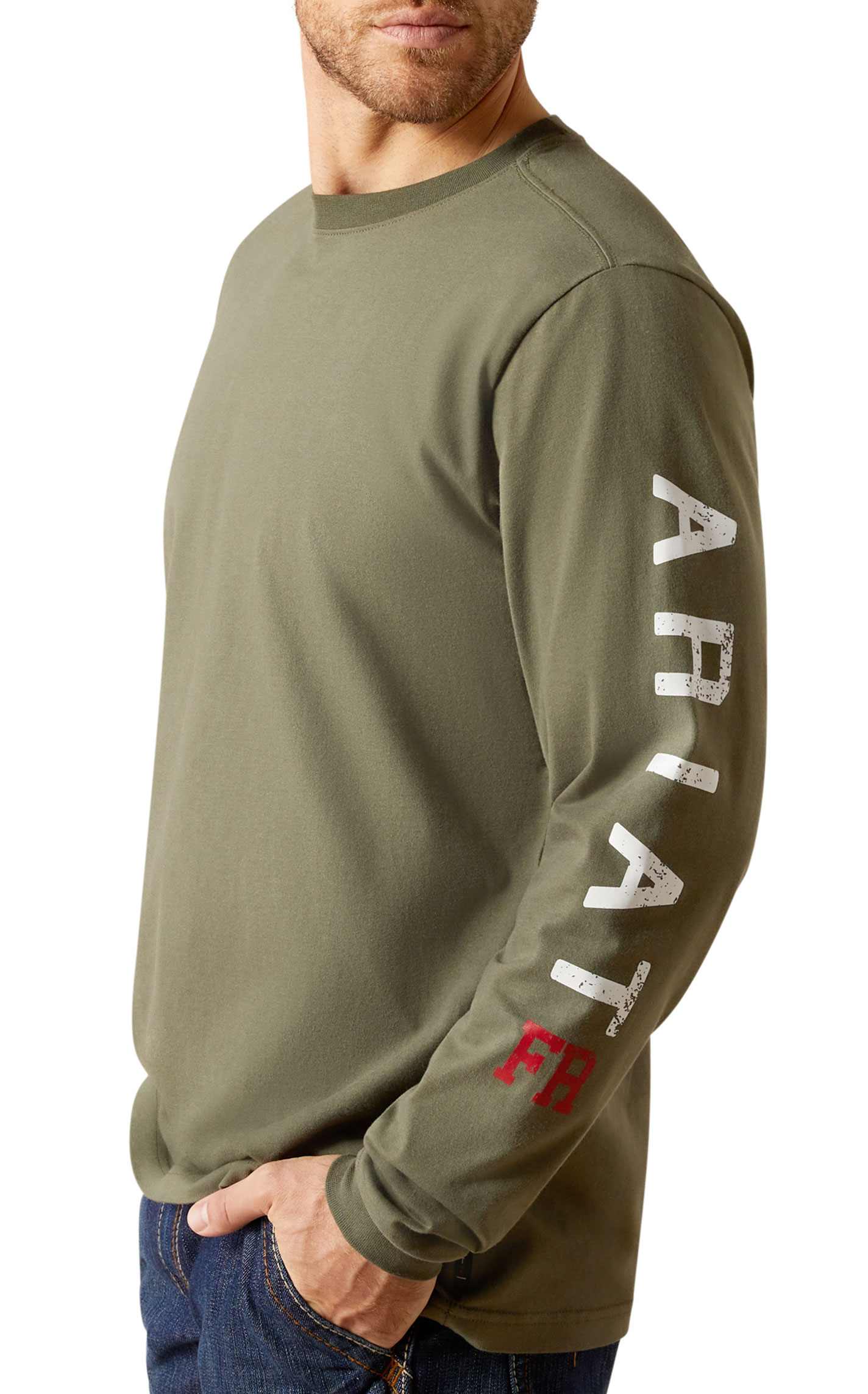 Ariat Men's FR Olive Roughneck Skull Logo Work T-Shirt - Image 1