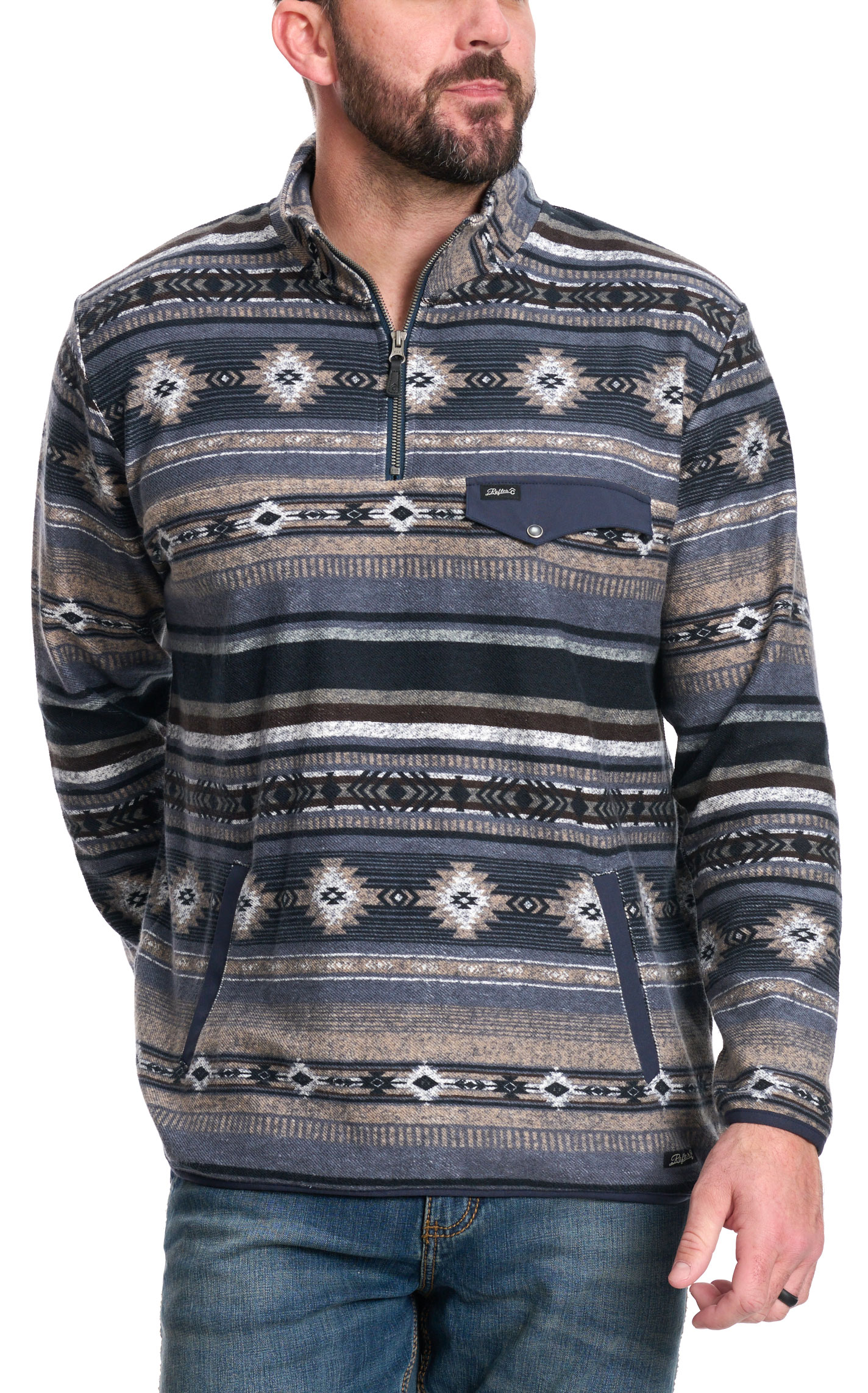 Rafter C Men's Red Dirt Collection Black & Gray Aztec 1/4 Zip Pullover - Image 1